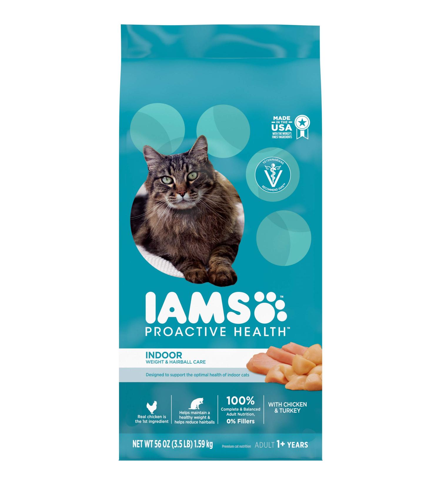 IAMS Proactive Health Indoor Cat Food - Weight & Hairball Care with Chicken & Salmon - Buy Online on GoSupps.com