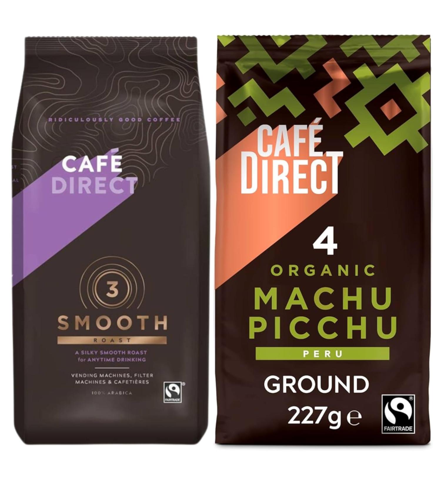 Caf direct 2-Pack Bundle (Fairtrade Roast & Ground Smooth Roast Coffee 227g and Machu Picchu Organic Coffee 227g) - Ethically Sourced Coffee for a Rich Sustainable Brew - Ideal for Coffee Lovers - Buy Online on GoSupps.com