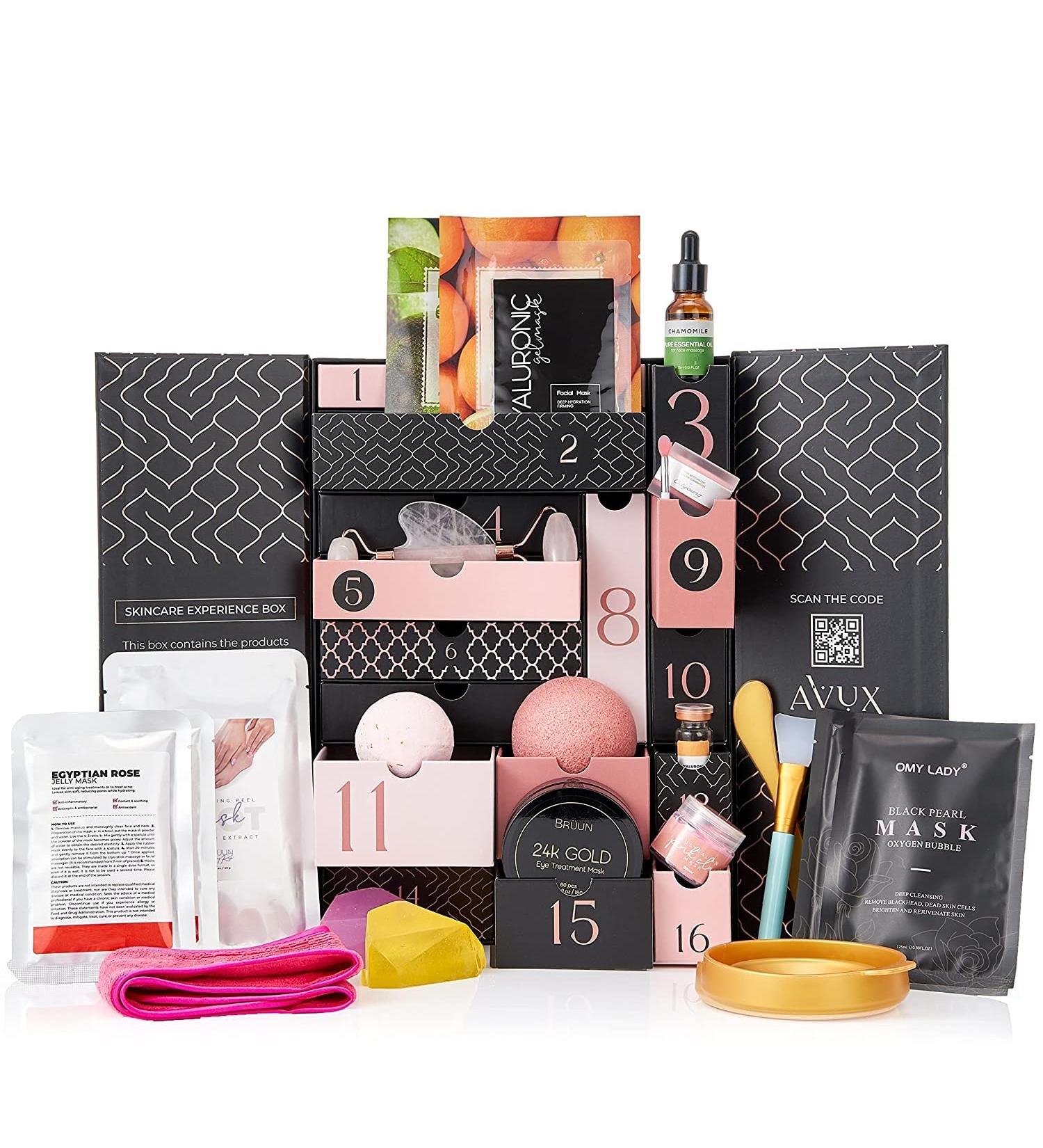 AVUX Beauty Care Box 22pcs: Bath and Body Set with Jelly Mask, Soap, Jade Roller, Gua Sha, Bath Bomb & More - Perfect Spa Gift for Girls and Women - Ideal for Birthdays and Weddings (20 Pcs) - Buy Online on GoSupps.com