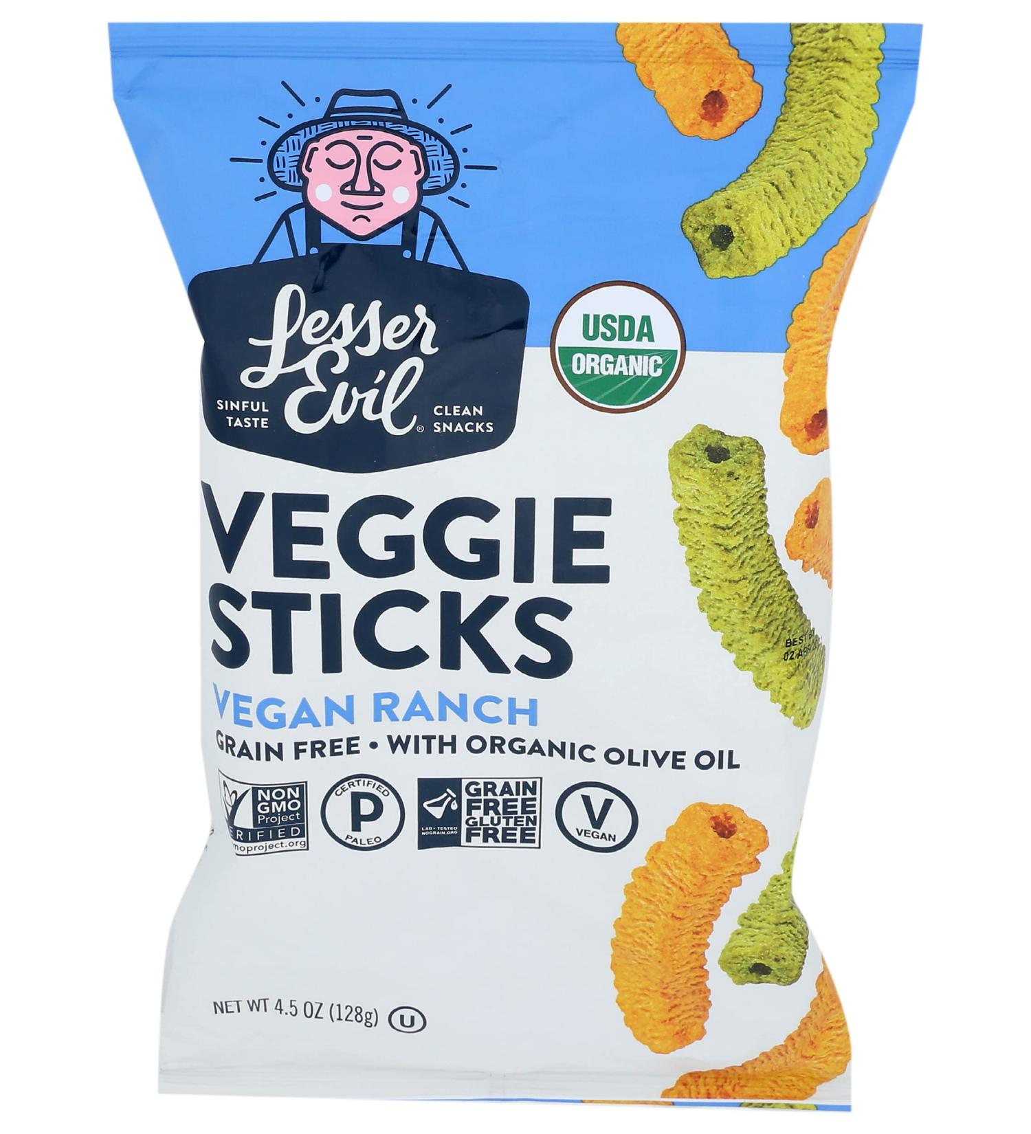 Lesserevil Veggie Stick Ranch Organic Snack - 4.5 oz | Healthy & Delicious - Buy Online on GoSupps.com