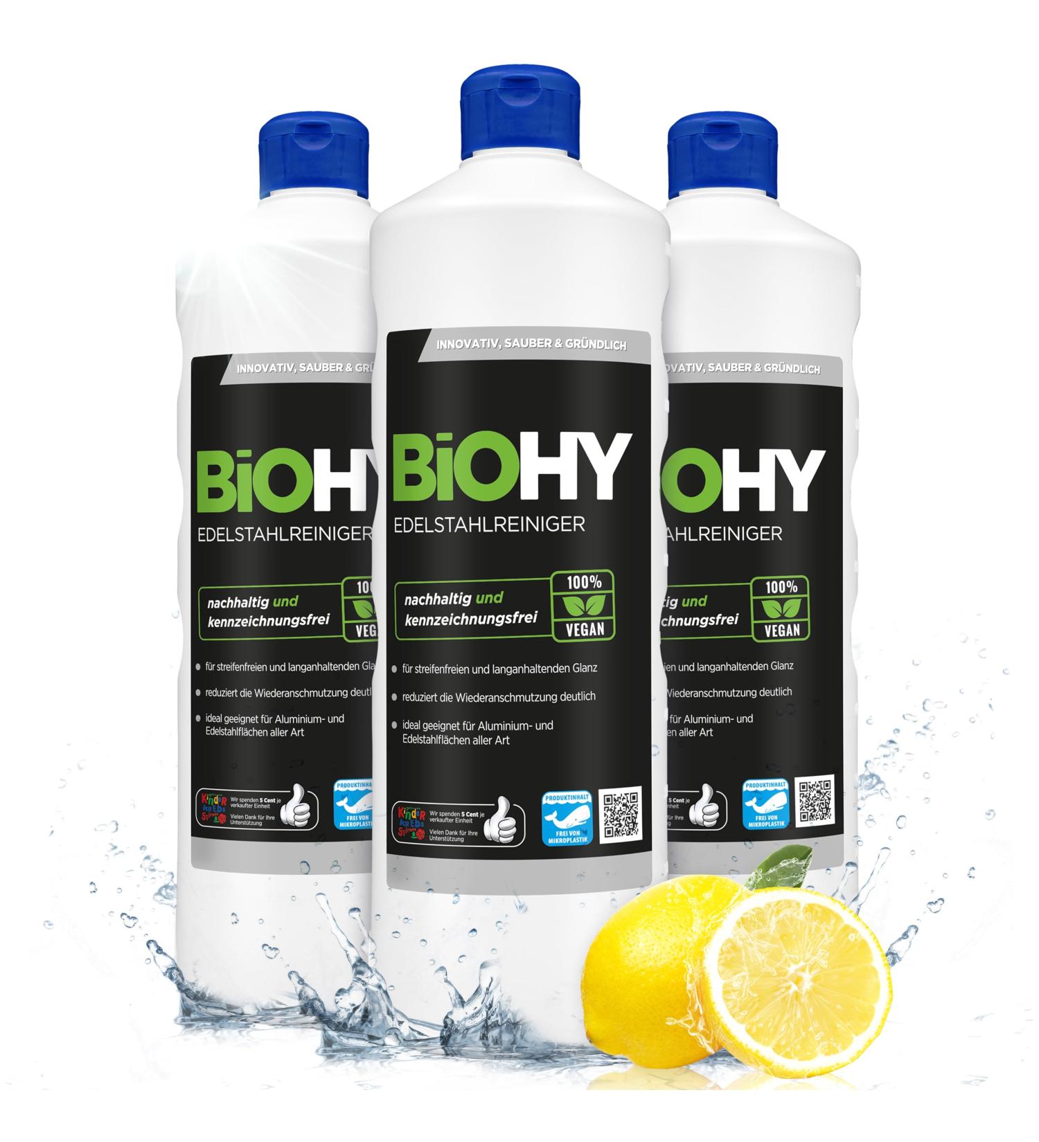 Biohy Stainless Steel Cleaner (3 x 1L) | Streak-Free Shine for Kitchen & Grill | Ideal for Gastronomy & Household Care - Buy Online on GoSupps.com