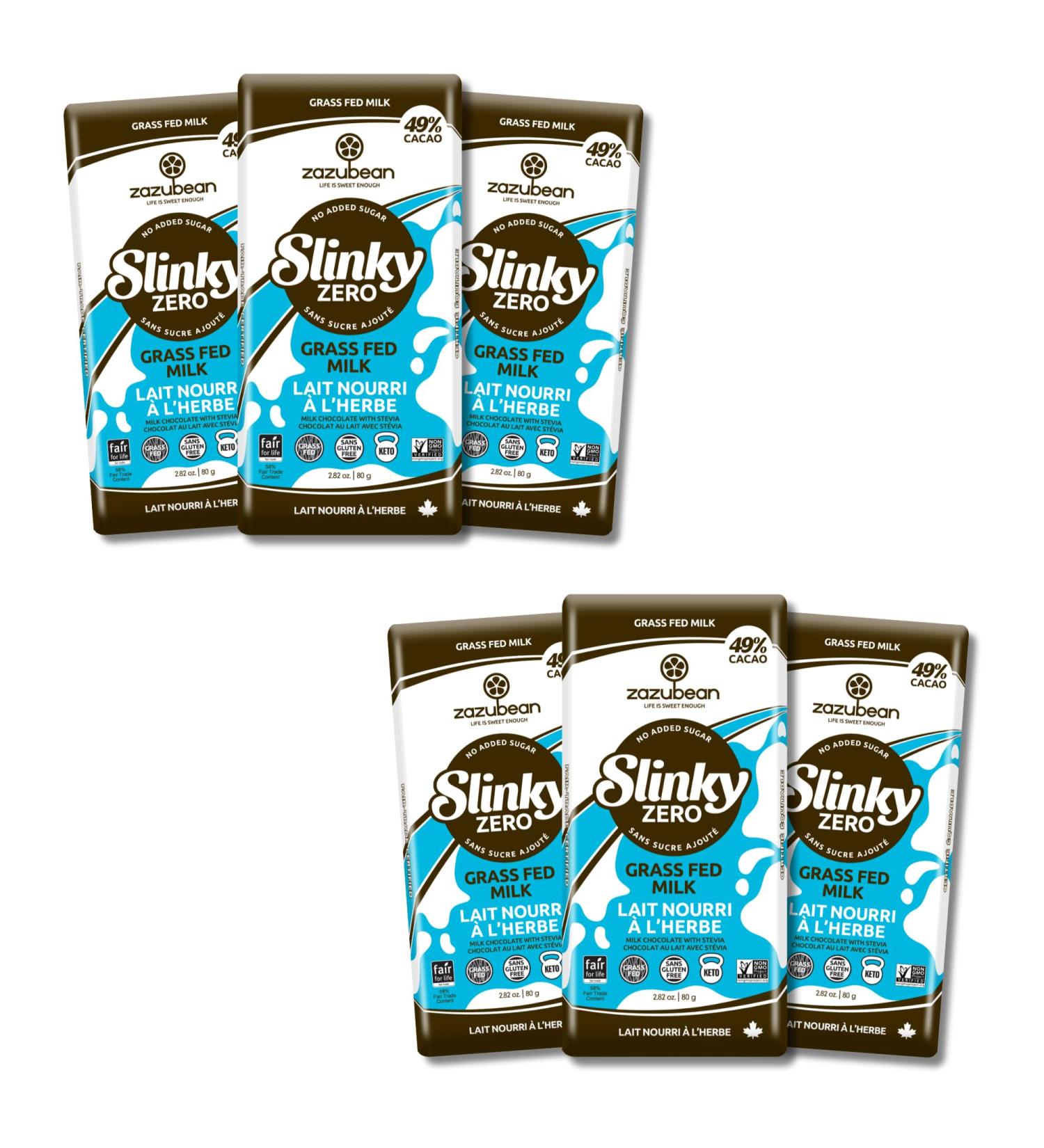 Zazubean SLINKY Chocolate bars - No Added Sugar NON-GMO Fair trade Gluten free Soy Free (Swiss Milk 1 Count (Pack of 6)) Swiss Milk 1 Count (Pack of 6) - Buy Online on GoSupps.com