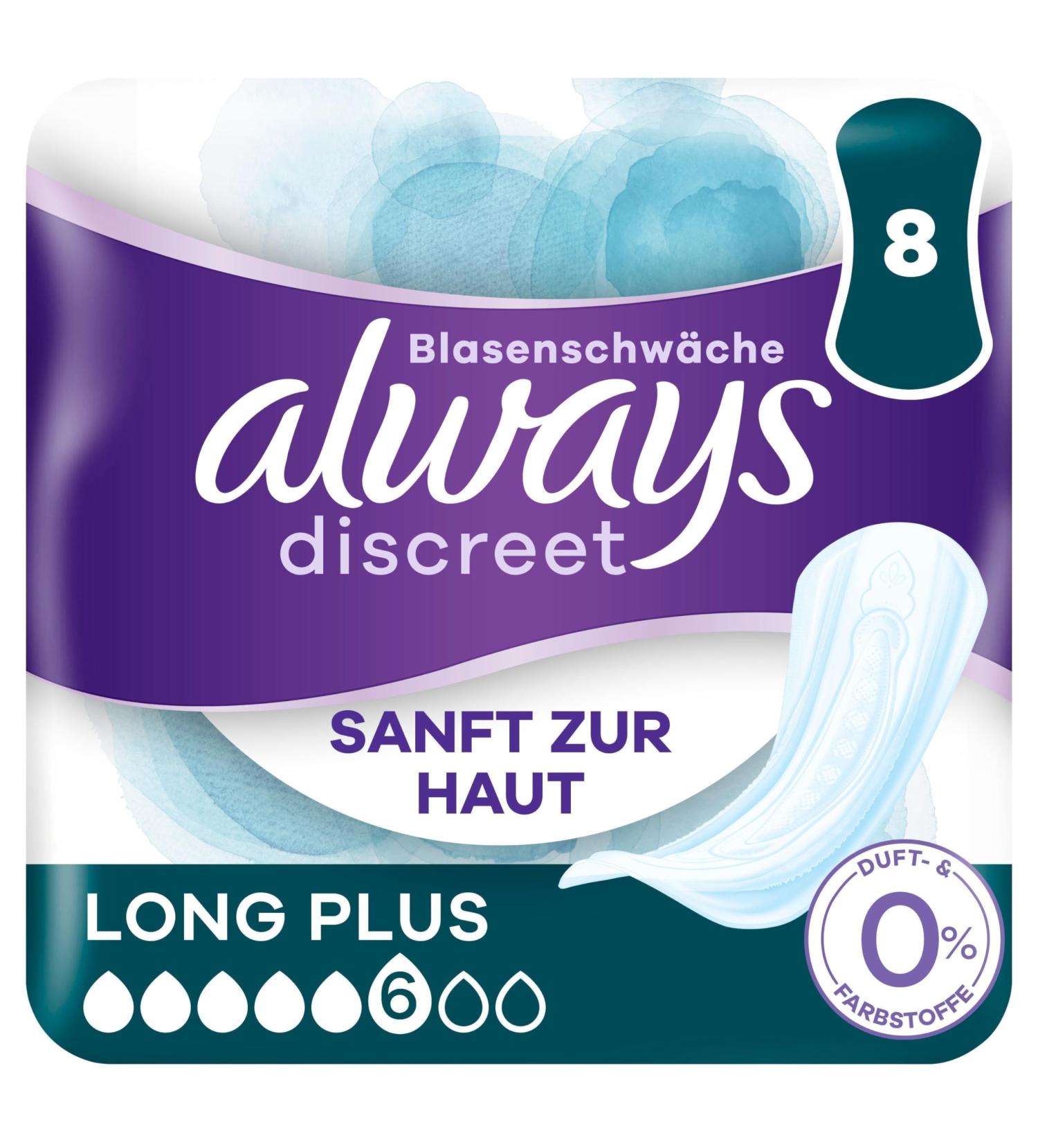 Always Discreet Incontinence Slip Inserts for Women - Long Plus (8 Binden) - Fragrance & Dye-Free Strong Protection Ultra Comfort - Buy Online on GoSupps.com