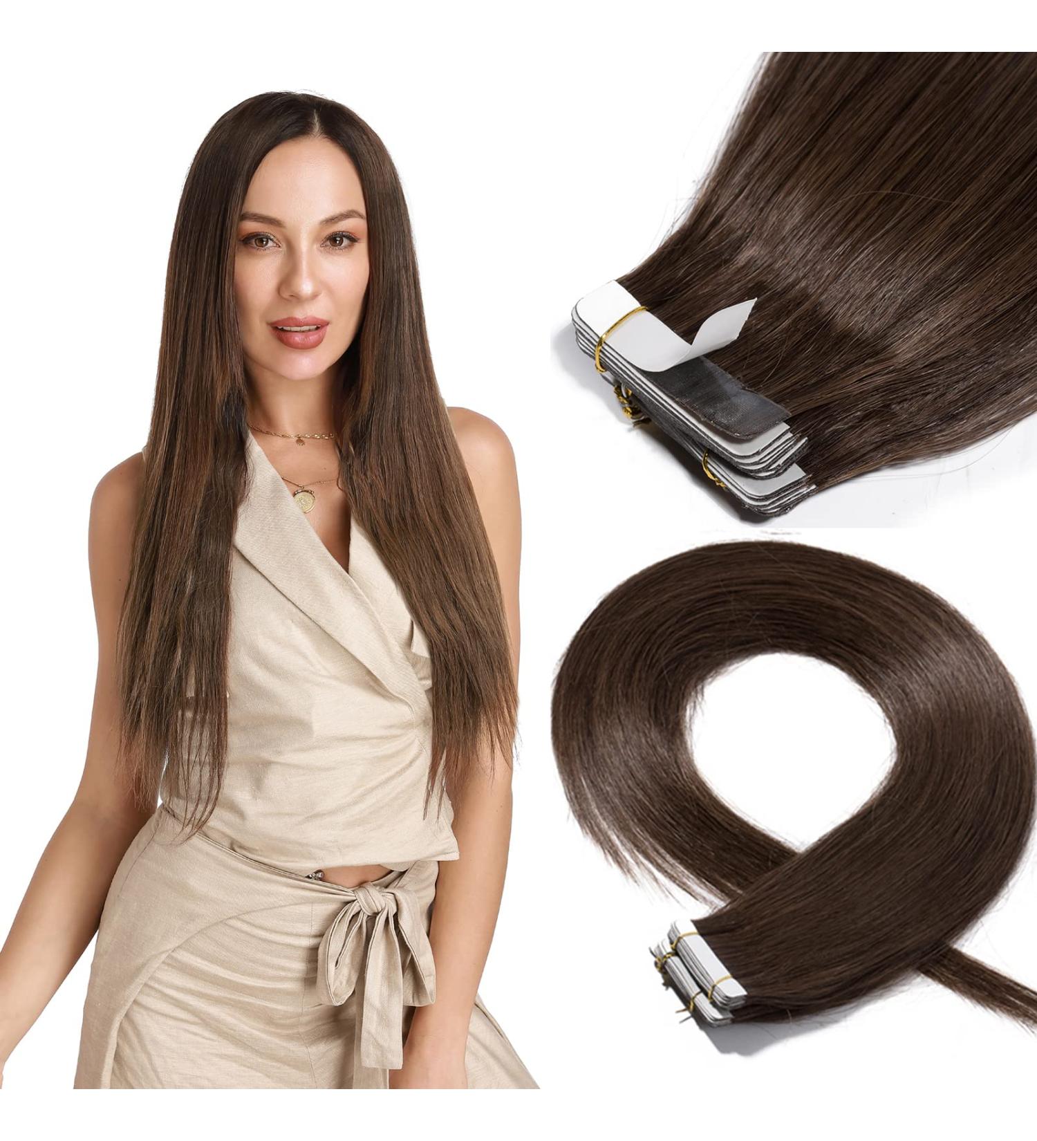 SEGO TAPE Extensions - Real 100% Remy Hair 20 Medium Brown Tape Extensions + 10 Free Tapes 12 (30cm) 40g - International Shipping Available - Buy Online on GoSupps.com