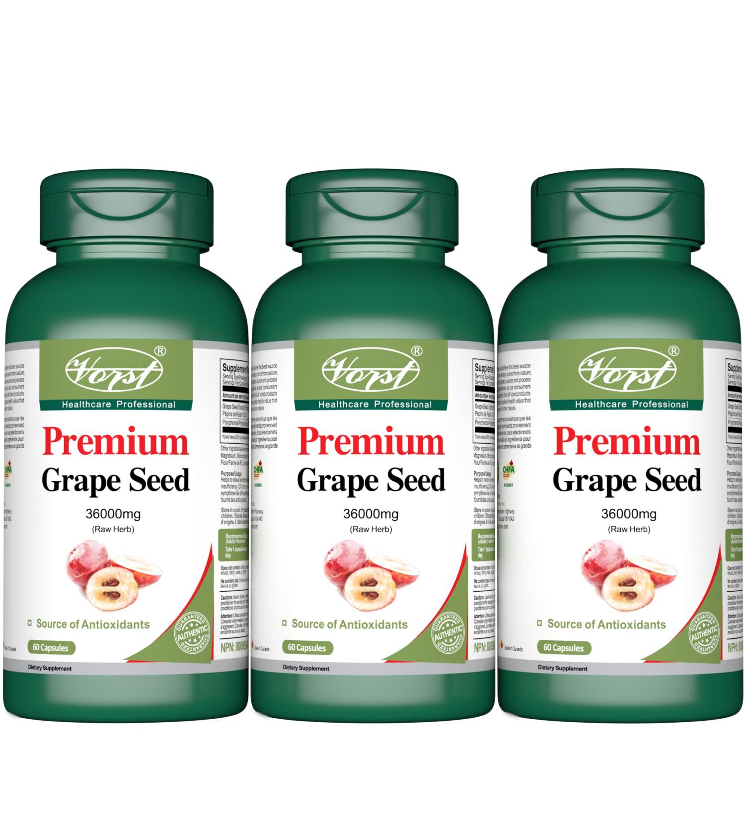 VORST Premium Grape Seed Extract 300mg With 120:1 Extract Ratio (36000mg Raw Extract Equivalent) 60 Capsules | Includes 255mg Polyphenols | Powder Pills | 3 Bottles 60 count (Pack of 3) - Buy Online on GoSupps.com