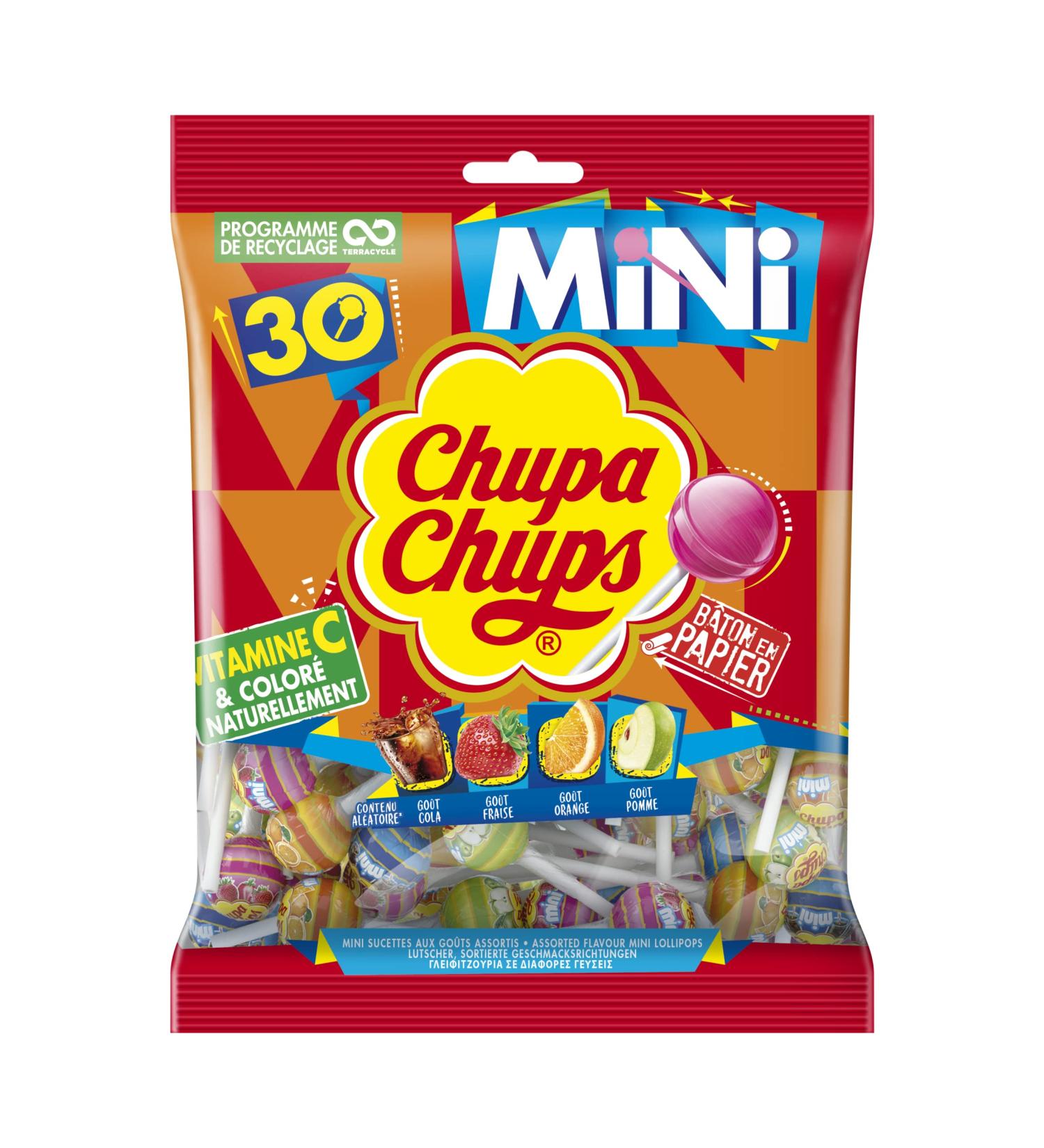  Chupa Chups Chupa Chups - Bag of 30 Mini Lollipops - Assorted Flavors - Chupa Chups Cola and Strawberry Orange and Apple Flavors - Fruit Pulp Lollipops - 0% Fat - 180g - Buy Online on GoSupps.com