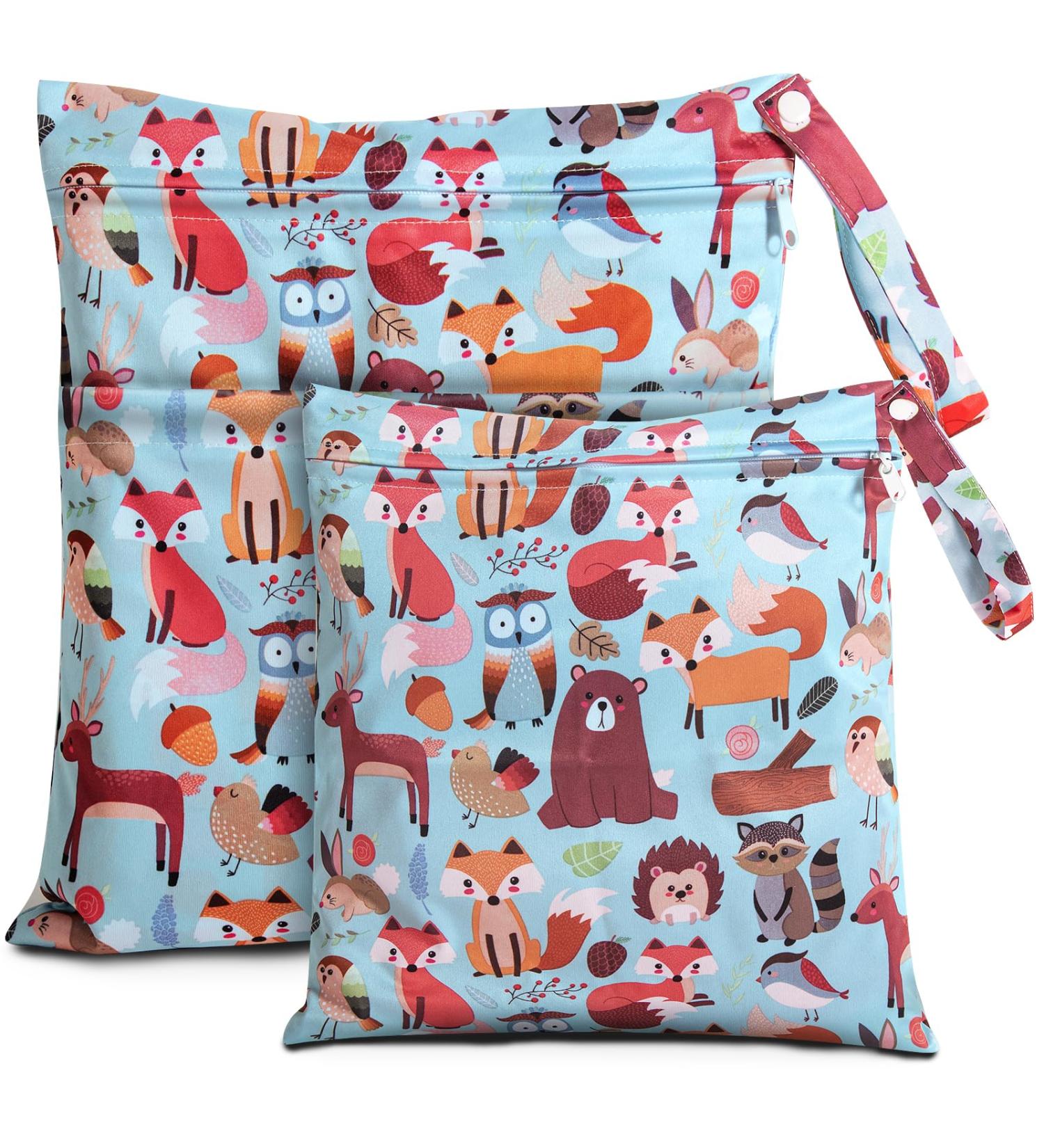 Dioxide Diaper Pocket Wetbag | Waterproof Reusable Laundry Bag for Baby Travel Fitness - Fox Design (2PCs) - Buy Online on GoSupps.com