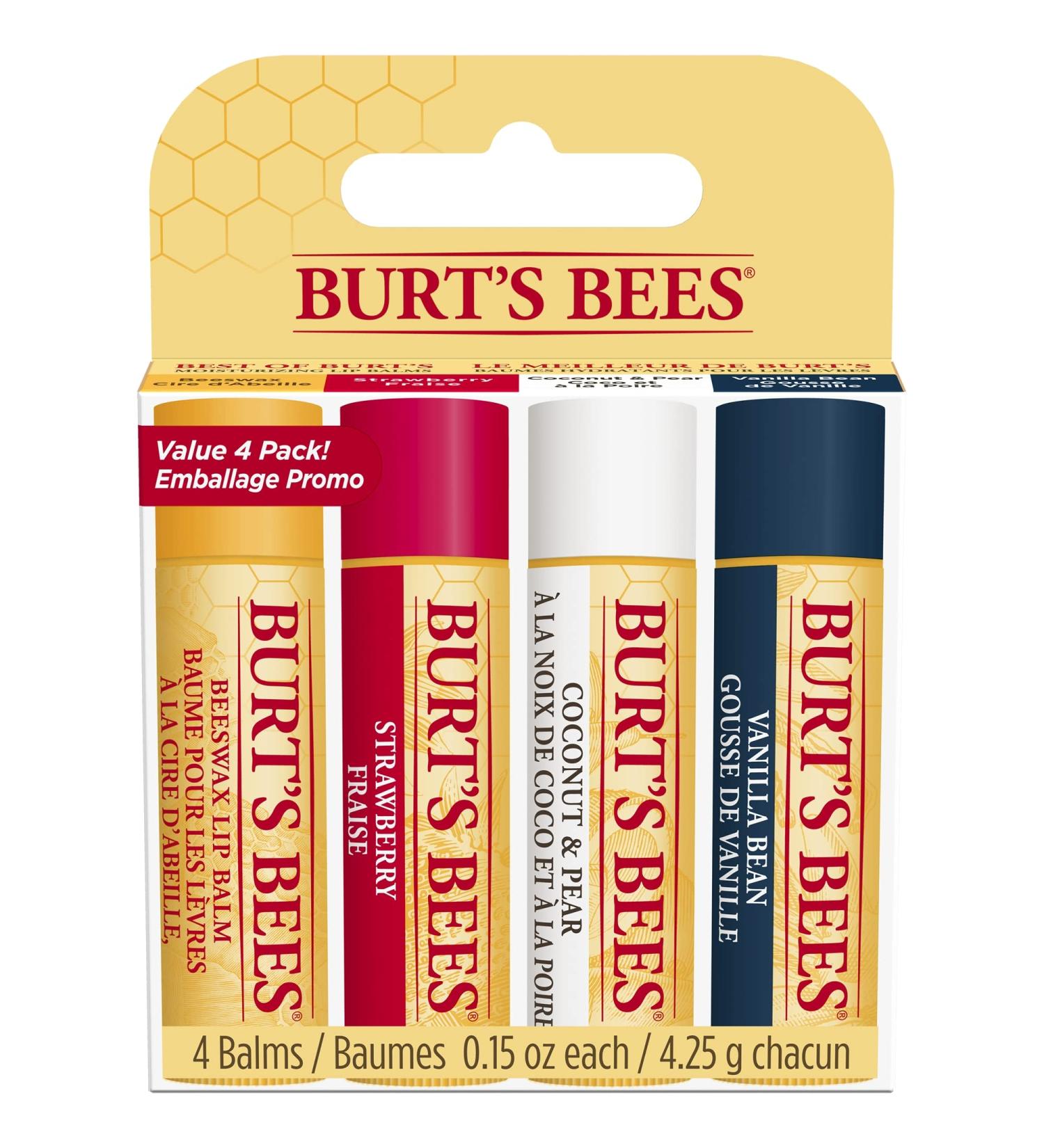 Burt's Bees Lip Balm Multipack Lip Balm Set Beeswax Strawberry Coconut & Pear Vanilla Bean Best of Burt's 4x4.25g Original 4.25 g (pack of 4) - Buy Online on GoSupps.com