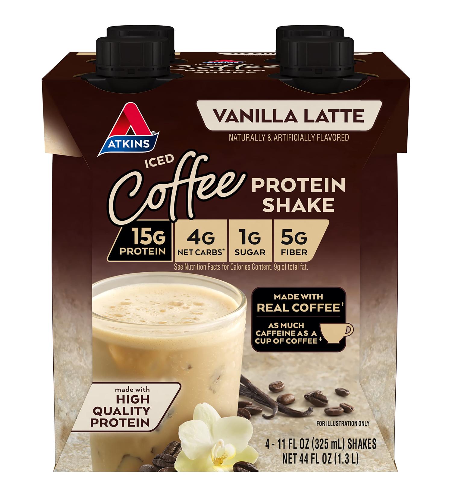 Atkins Vanilla Latte Protein Shake - 4 Pack of Iced Coffee Shakes - Buy Online on GoSupps.com