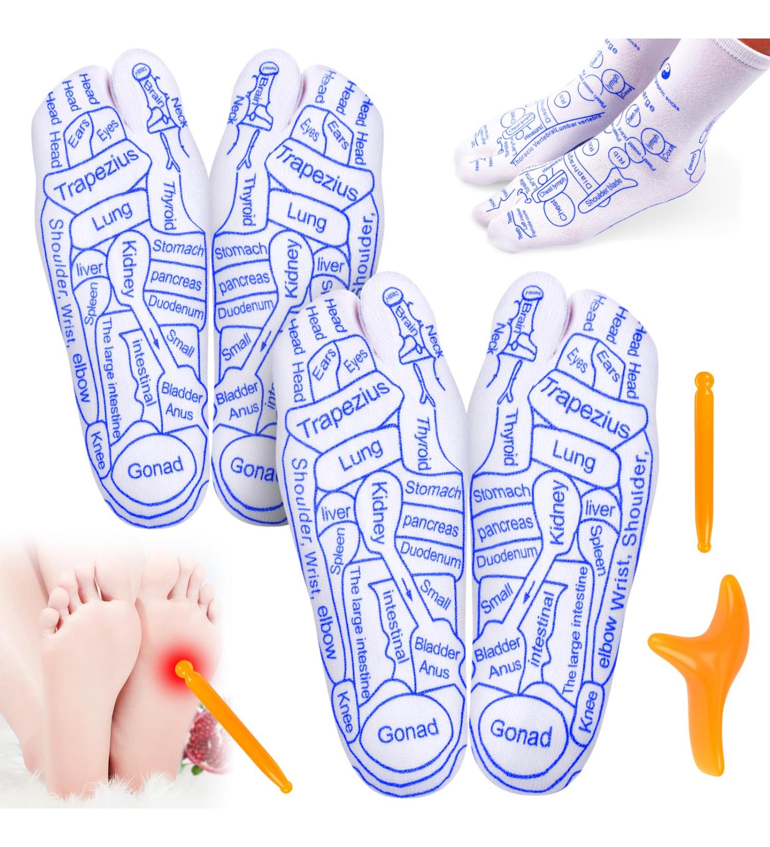 Reflexology Socks Set 2 Pair Acupressure Foot Socks with Massage Tool for Improved Foot Health - Buy Online on GoSupps.com