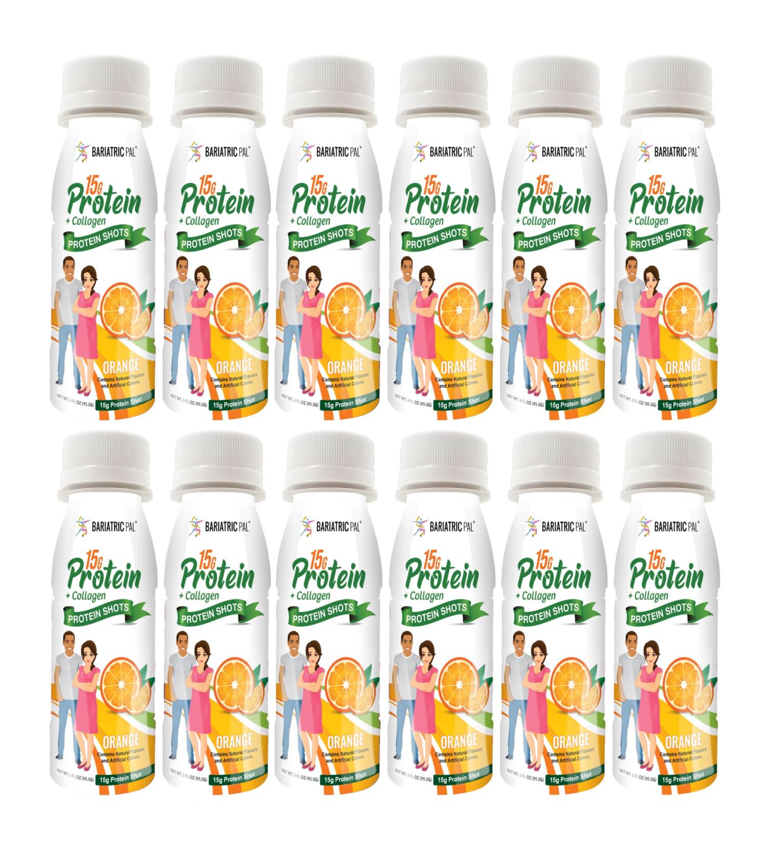 BariatricPal 15g Ready-to-Drink Whey Protein & Collagen Shots - Orange (12 Bottles)