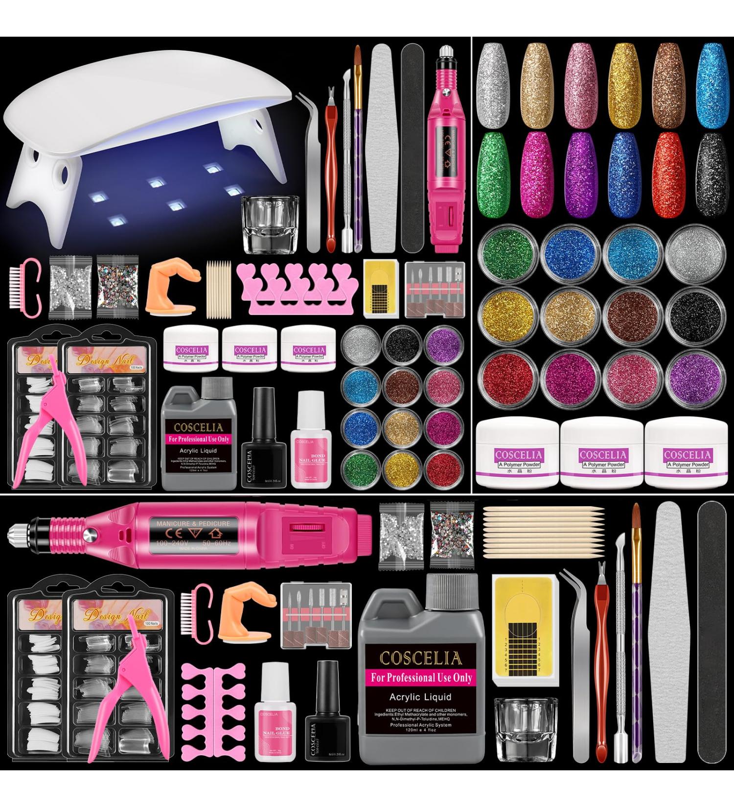 Acrylic Nail Kit for Beginners | Complete Set with Drill & UV Light | Professional Acrylic Powder & Glitter Decorations | Perfect Gift for Women - Buy Online on GoSupps.com
