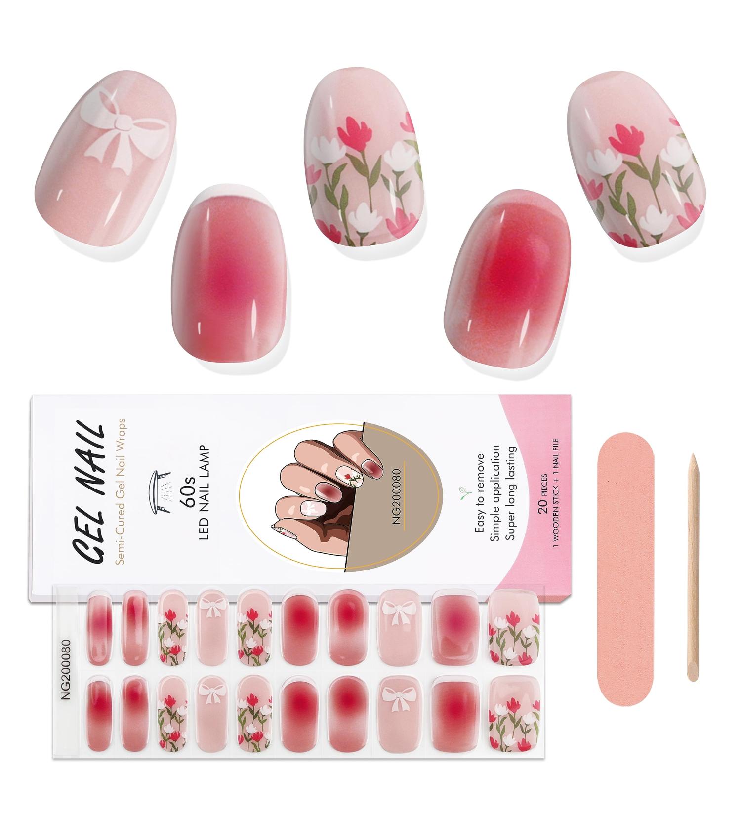 EBANKU 20 PCS Semi Cured Gel Nail Strips - Full Wraps Adhesive Stickers with File and Stick - #23 - Buy Online on GoSupps.com