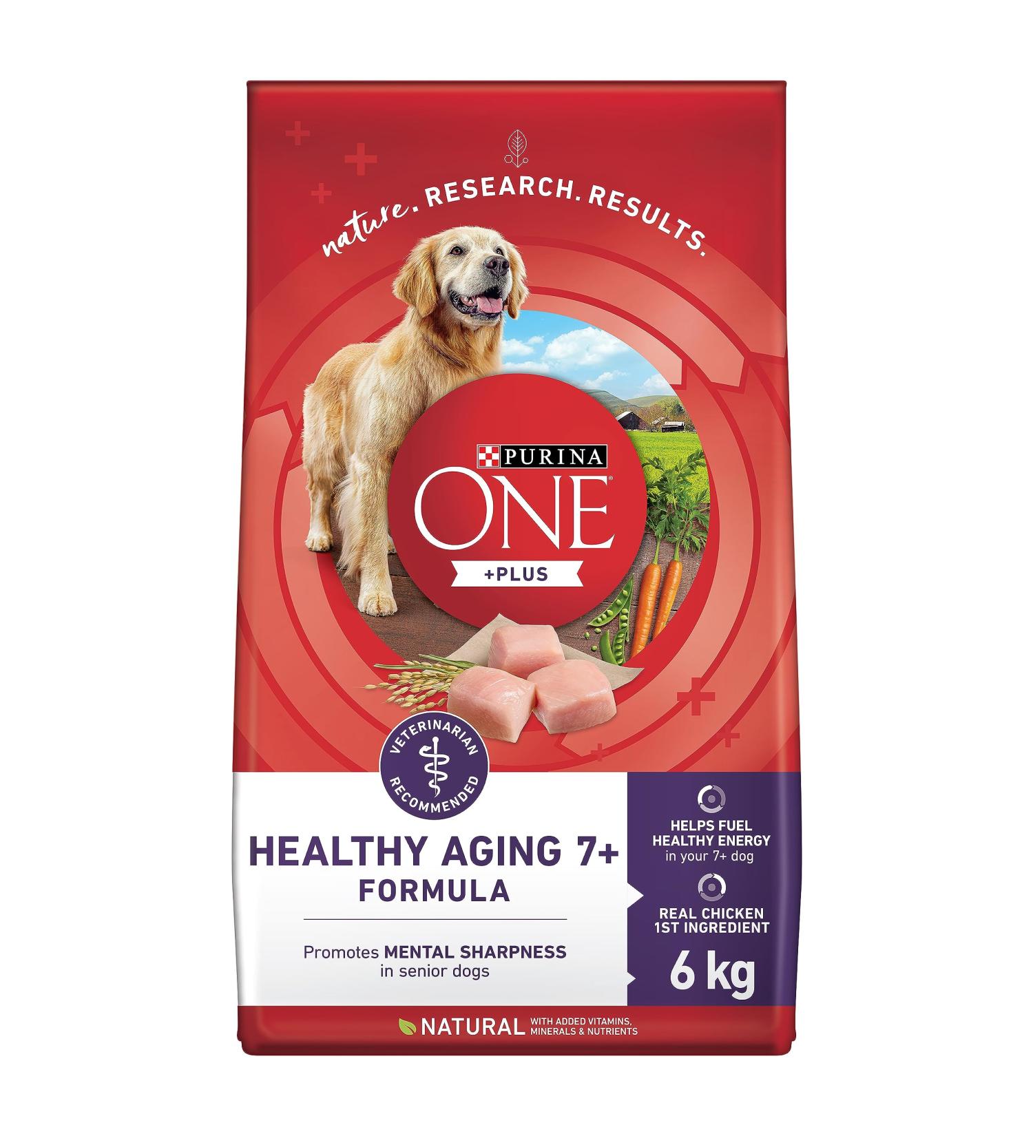 Purina ONE +Plus Dry Senior Dog Food Healthy Aging 7+ with Chicken - 6 kg Bag 6 kg (Pack of 1) - Buy Online on GoSupps.com