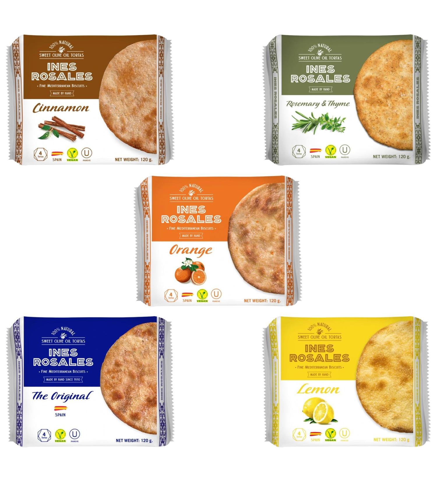 Ines Rosales Sweet & Savoury Olive Oil Tortas Pick N Mix - Choose From 5 Flavours | Original Orange Rosemary & Thyme Lemon Cinnamon Spanish Tortas-Snacks 120g - Pack of 2 120 g (Pack of 2) - Buy Online on GoSupps.com