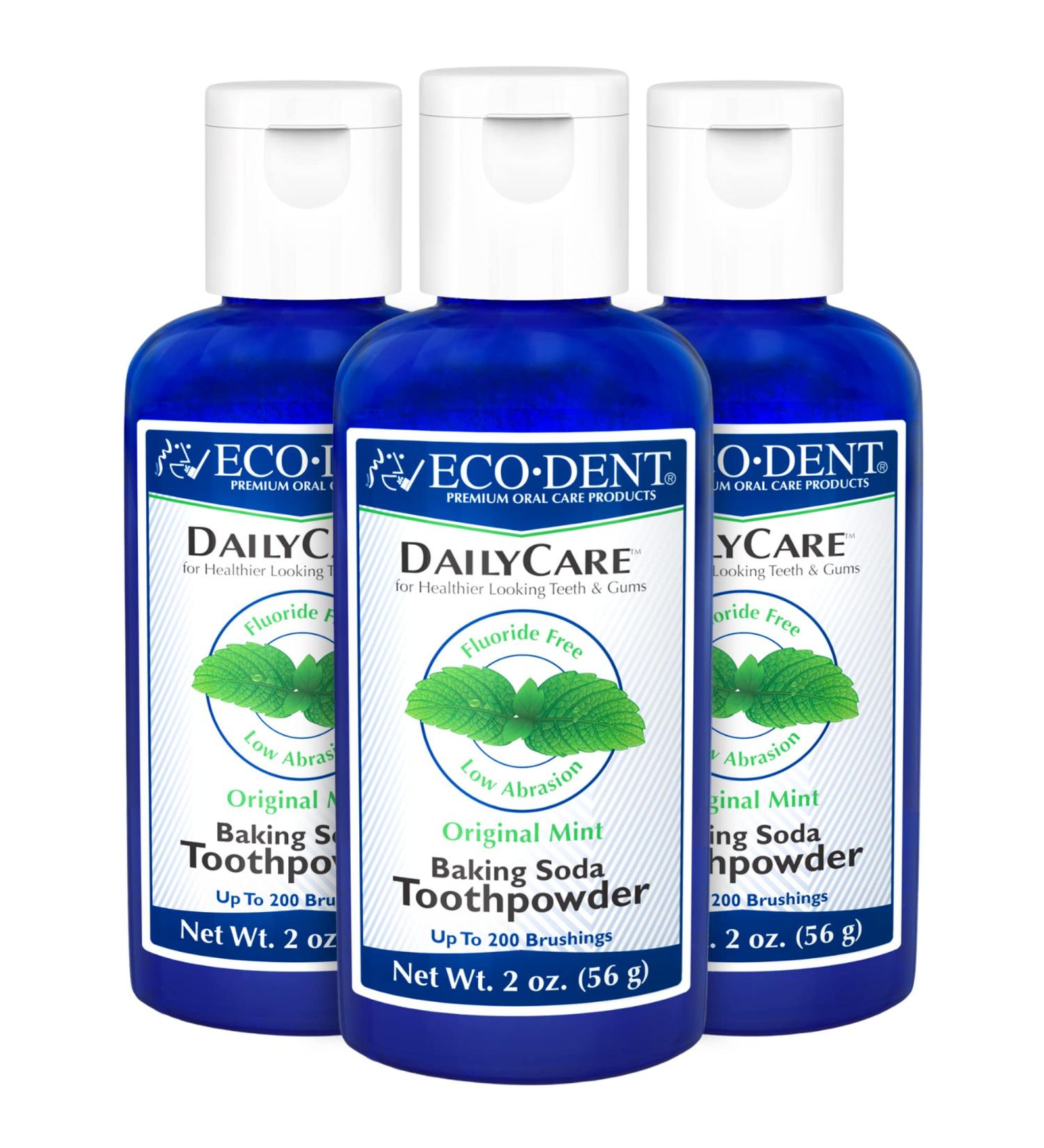 EcoDent Daily Care Tooth Powder - Fluoride Free with Low Abrasion Baking Soda - Original Mint Flavor (3 Pack-2 oz Each) - Buy Online on GoSupps.com