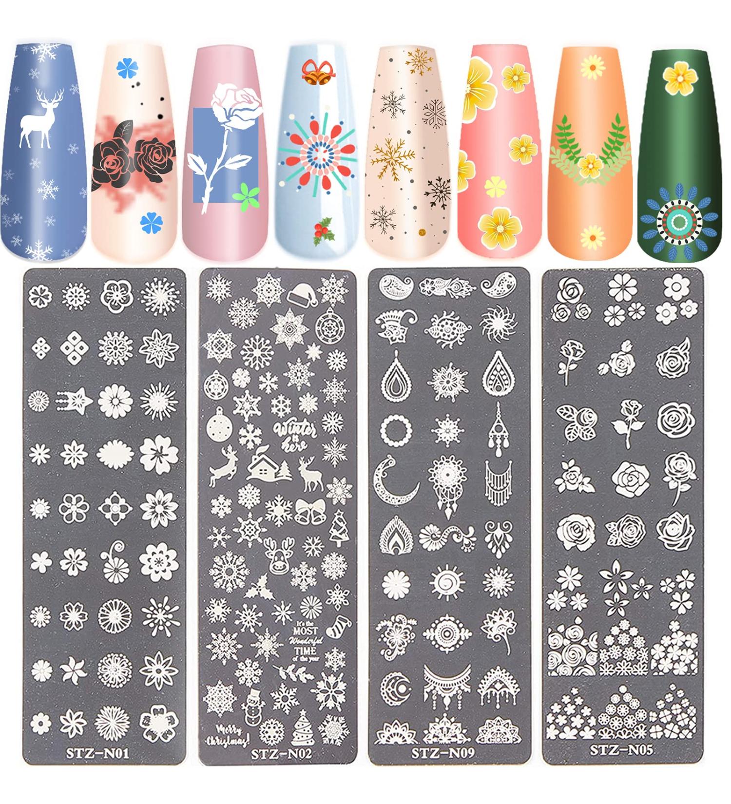 NICENEEDED Nail Art Stamping Plates - Set of 4 with Flower, Christmas, Snow and Elk Patterns - DIY Nail Design Templates - Style 2 - Buy Online on GoSupps.com