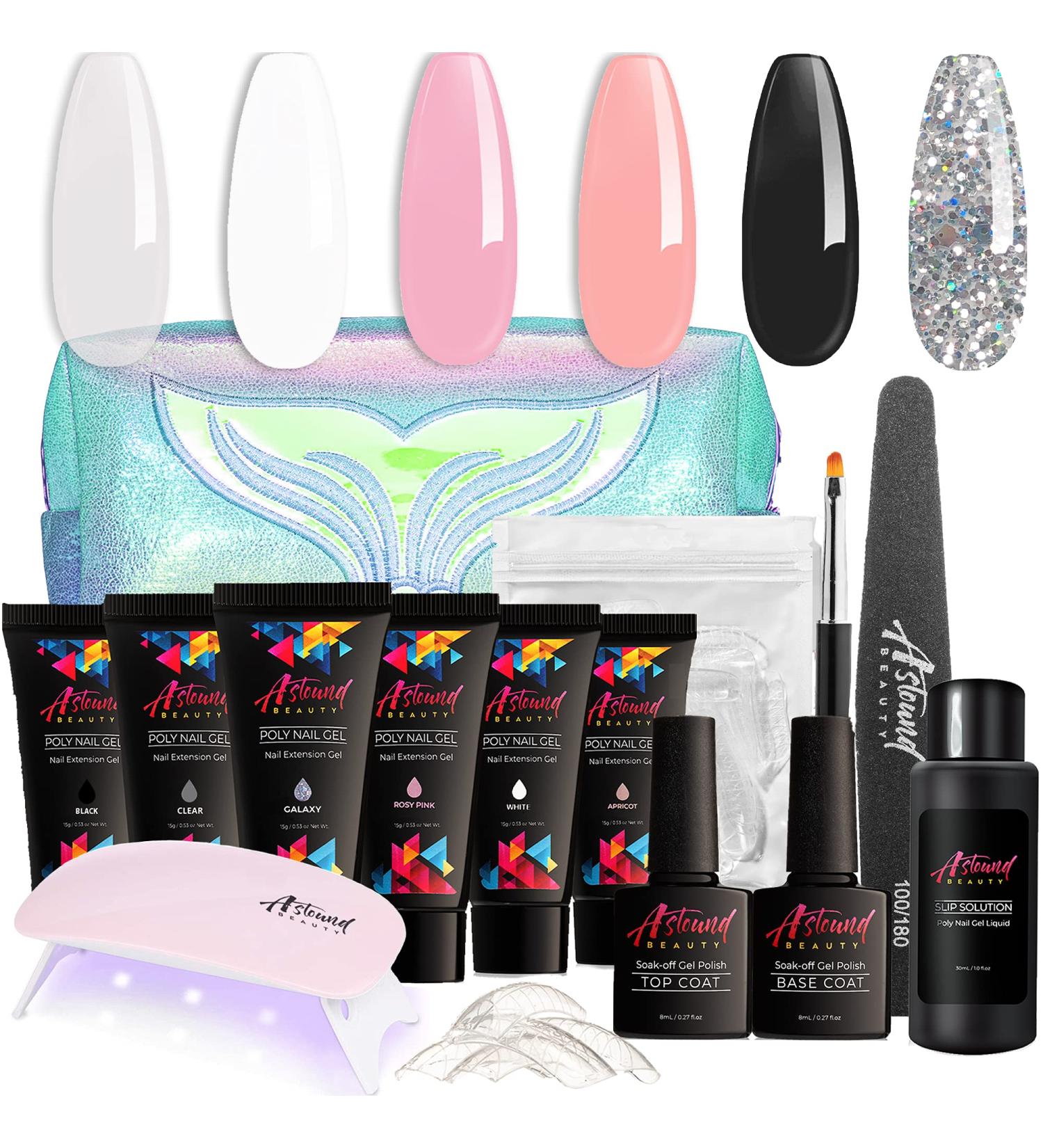 Astound Beauty Poly Nail Gel Kit - UV Lamp, Slip Solution & Glitter - All-in-One Manicure - Buy Online on GoSupps.com