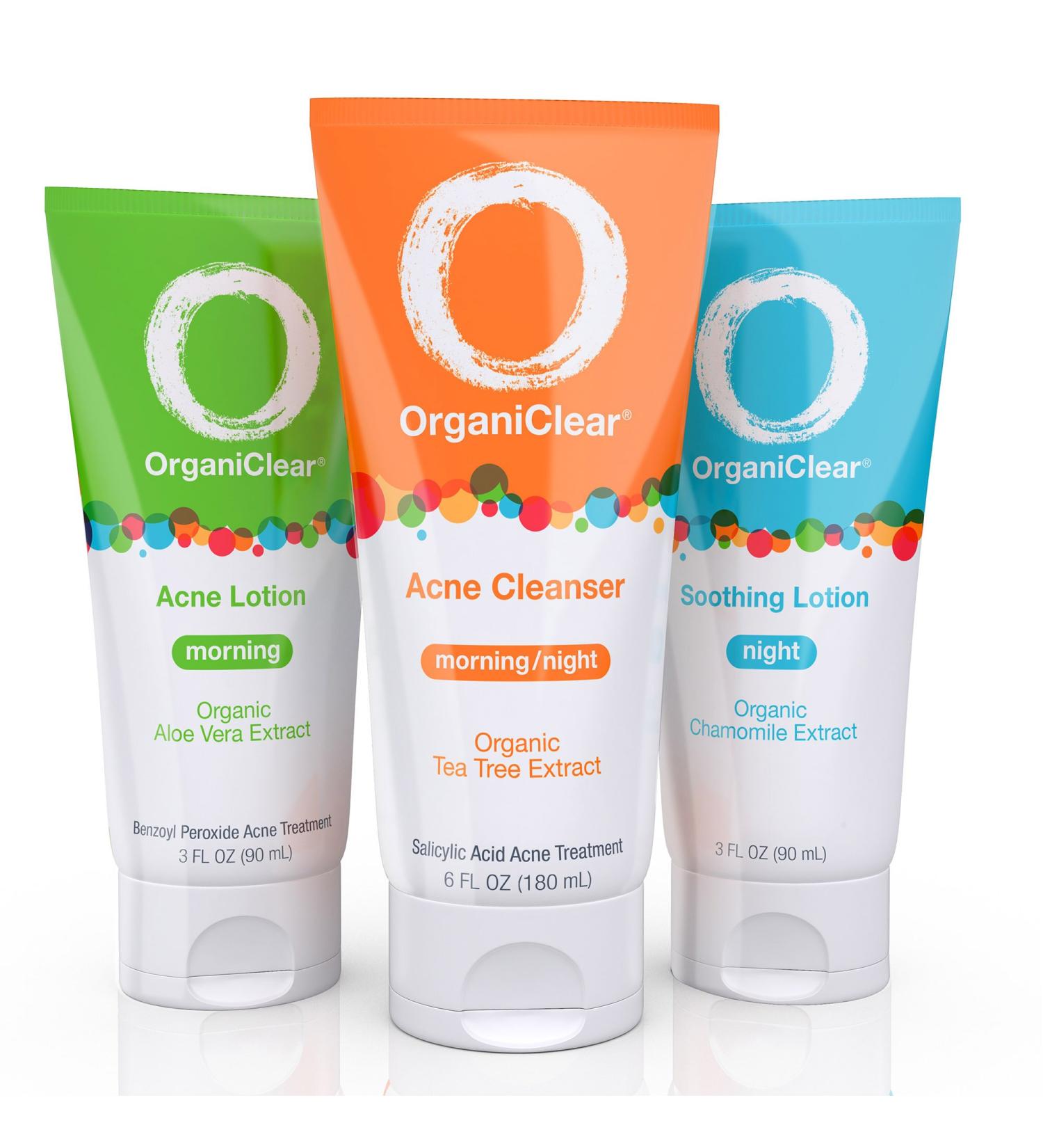 OrganiClear Acne Treatment System Kit - Benzoyl Peroxide Cream, Salicylic Acid Face Wash, Soothing Lotion - 90-Day Complete Skin Care Set - Buy Online on GoSupps.com