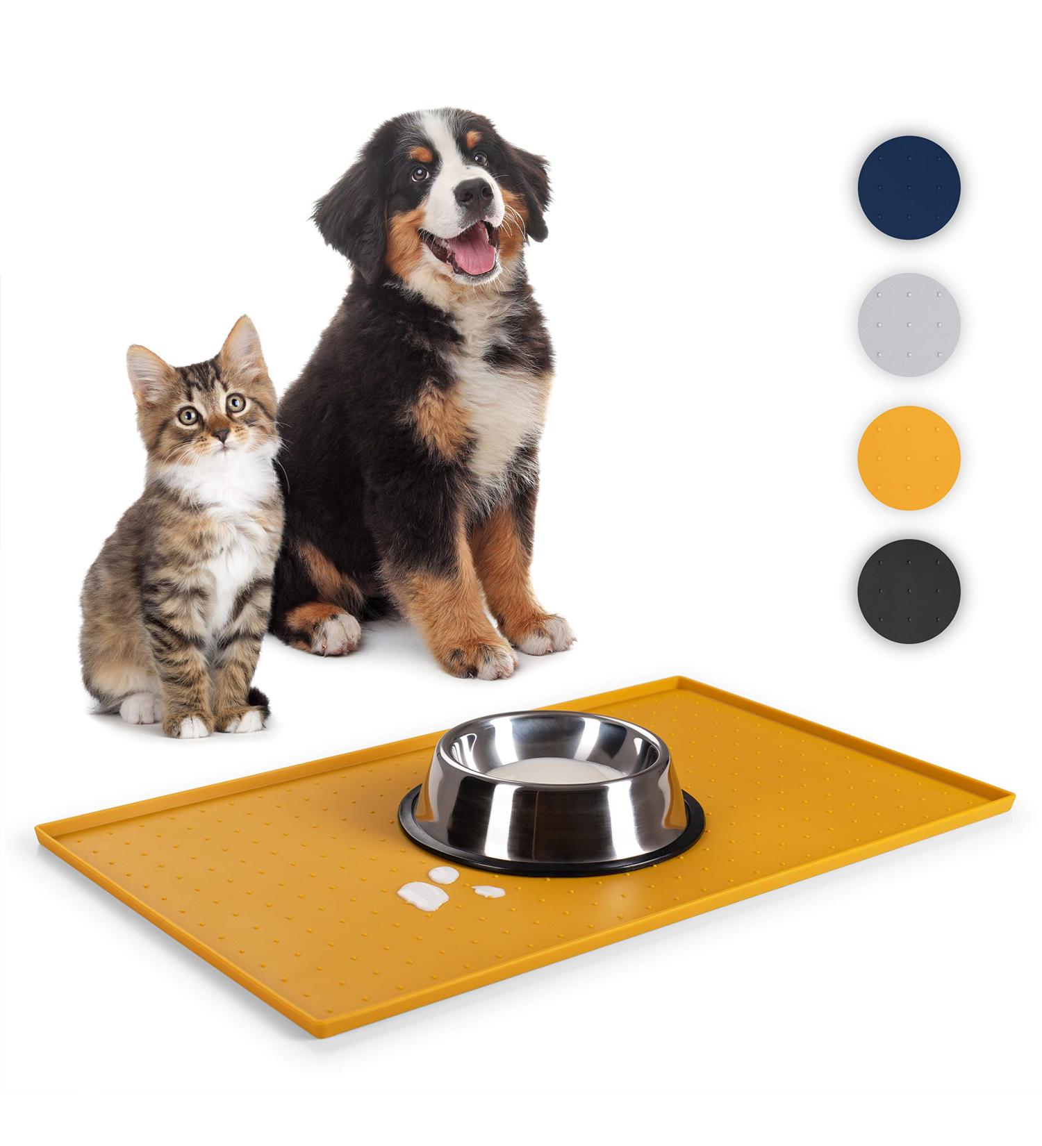 Everanimals Non-Slip Bowling Pad for Dogs & Cats - Silicone Feeding Mat with Increased Outer Edge - 50x30cm Yellow - Buy Online on GoSupps.com