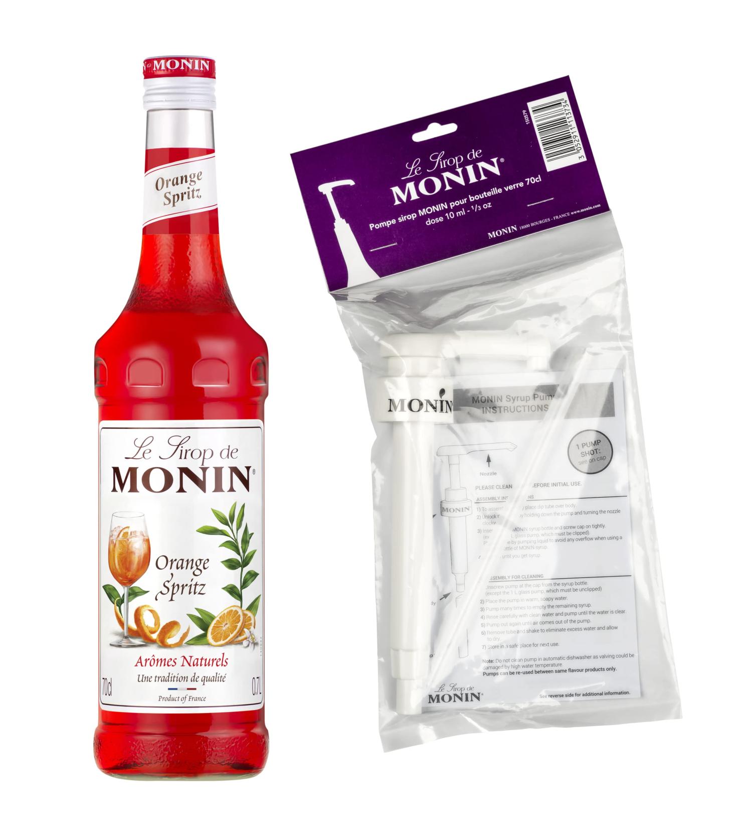 MONIN - Assortment of Orange Spritz Syrup and 1 cocktail pump with or without alcohol - Natural Flavors - 70cl - Buy Online on GoSupps.com
