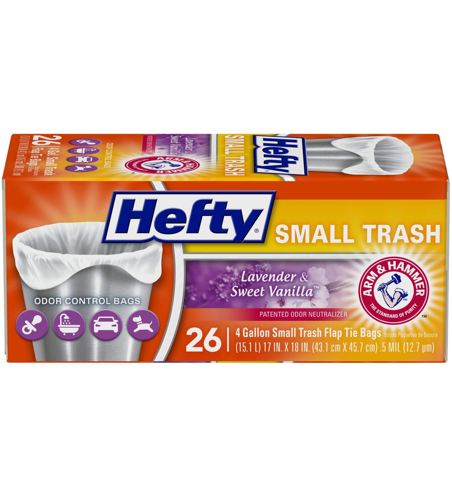 Hefty Small Garbage Bags Lavender & Sweet Vanilla Scent, 4 Gallon, 26 Count - Pack of 1 - Buy Online on GoSupps.com