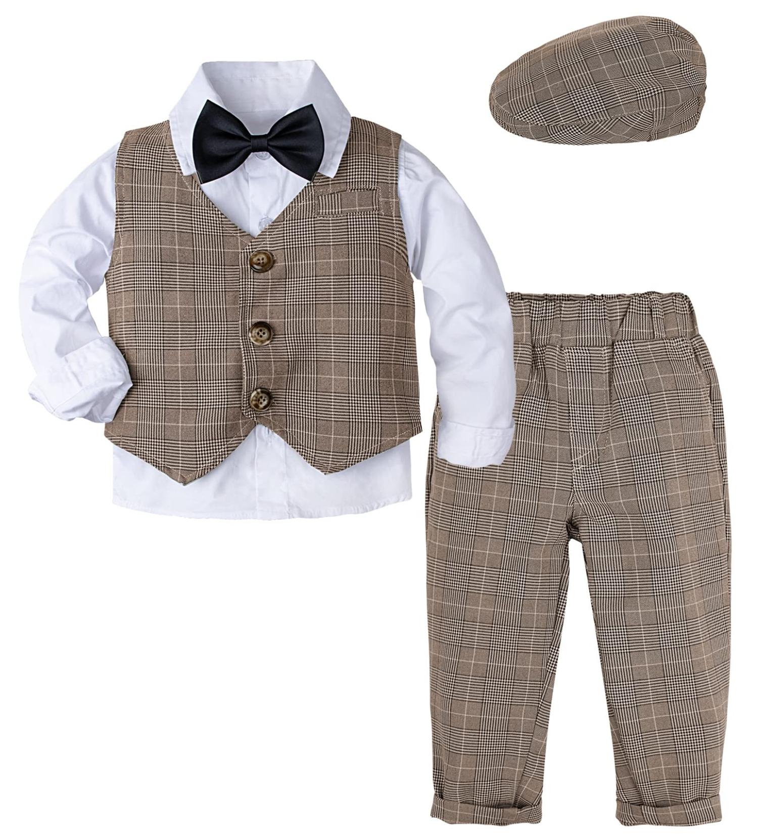 Mint Green Baby Boys Khaki Plaid Blazers Suit 5pcs Outfit 18-24 Months - Buy Online on GoSupps.com