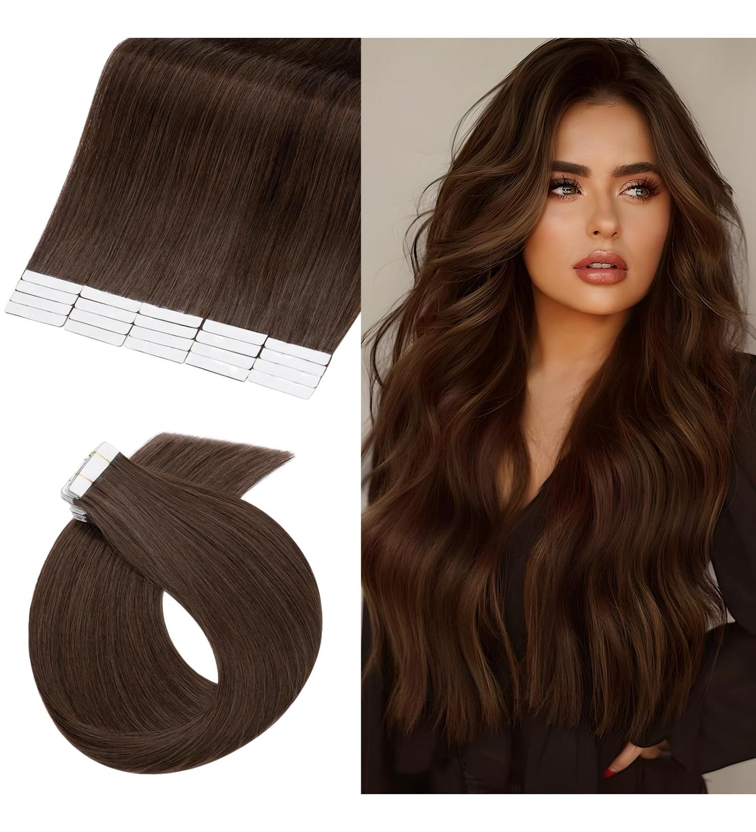 UK Fashion Shop: 40 Tresses 80g Real Hair Tape Extensions - Smooth #4 Chocolate Brown (14-inch 35cm) - Buy Online on GoSupps.com