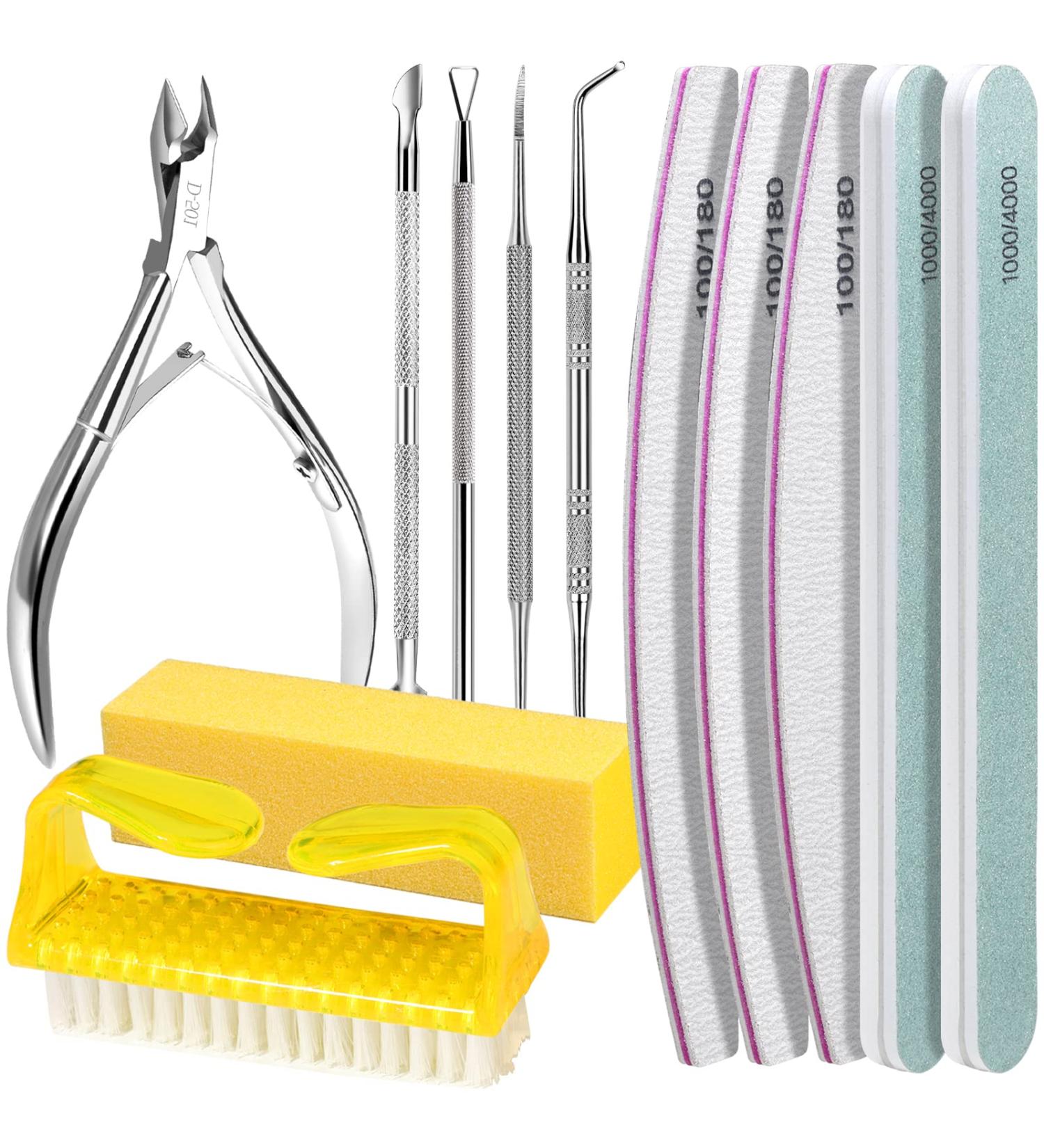 FANDAMEI 12pcs Nail Files Set with Cuticle Nipper, Buffer, Pusher, Remover Tool Manicure Kit Yellow - Buy Online on GoSupps.com