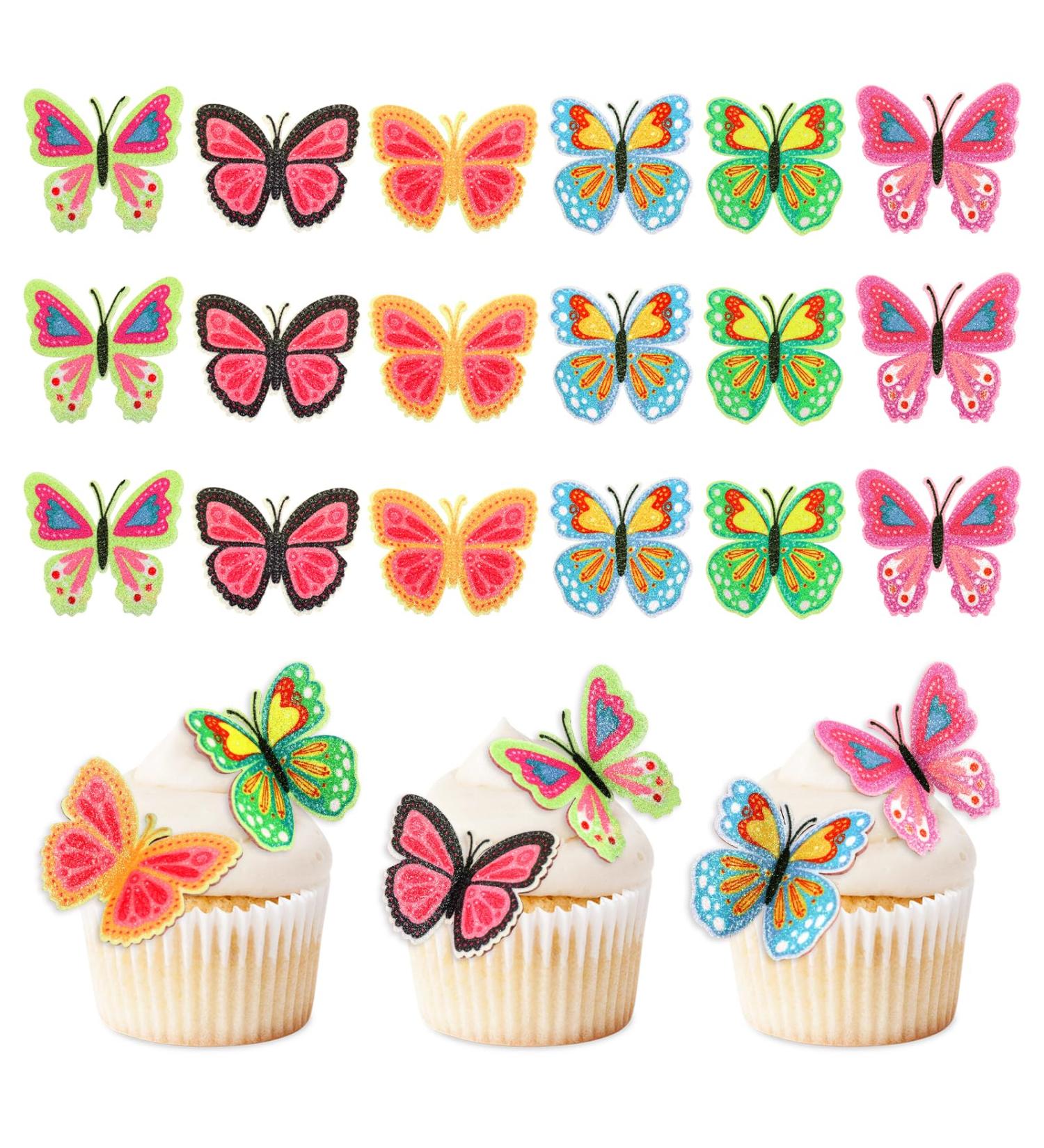 Keaziu 18Pcs Butterfly Cupcake Toppers Cake Party Cake Decorations Mixed Colour for Birthday Wedding Party Wall Decoration Multiple Color Combinations - Buy Online on GoSupps.com