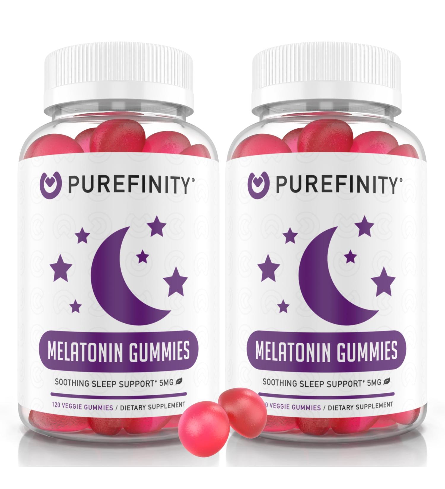 PUREFINITY Melatonin Gummies 5mg for Kids Each Delicious Gummy is 2.5mg (2 Per Serving) for Easily Customizing Your Night Gluten Free Non-GMO Vegan 120 Count (Pack of 2) - Buy Online on GoSupps.com