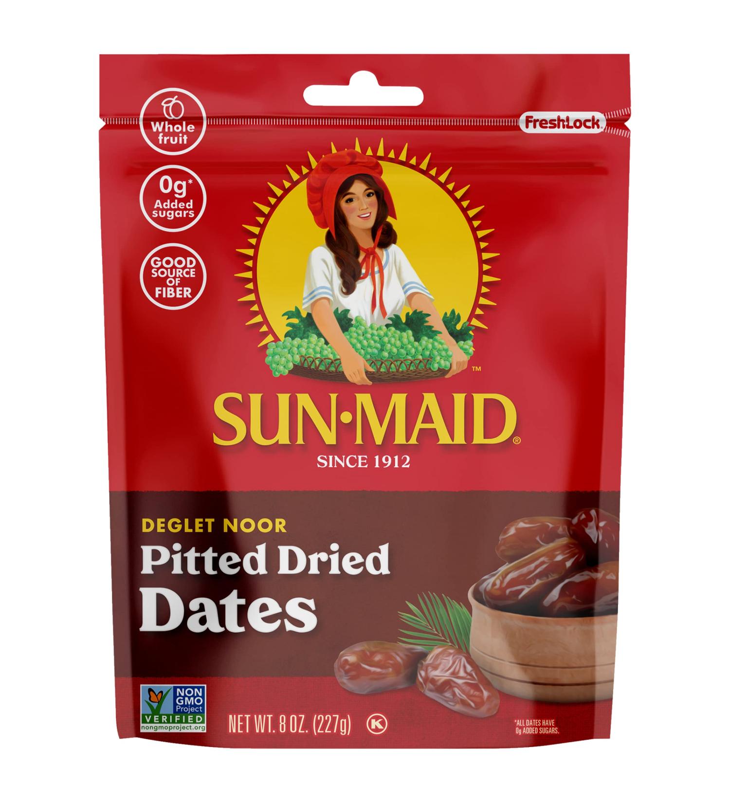 Sun-Maid California Pitted Dates Deglet Noor 8 oz Resealable Bag - All Natural, No Added Sugars - Buy Online on GoSupps.com