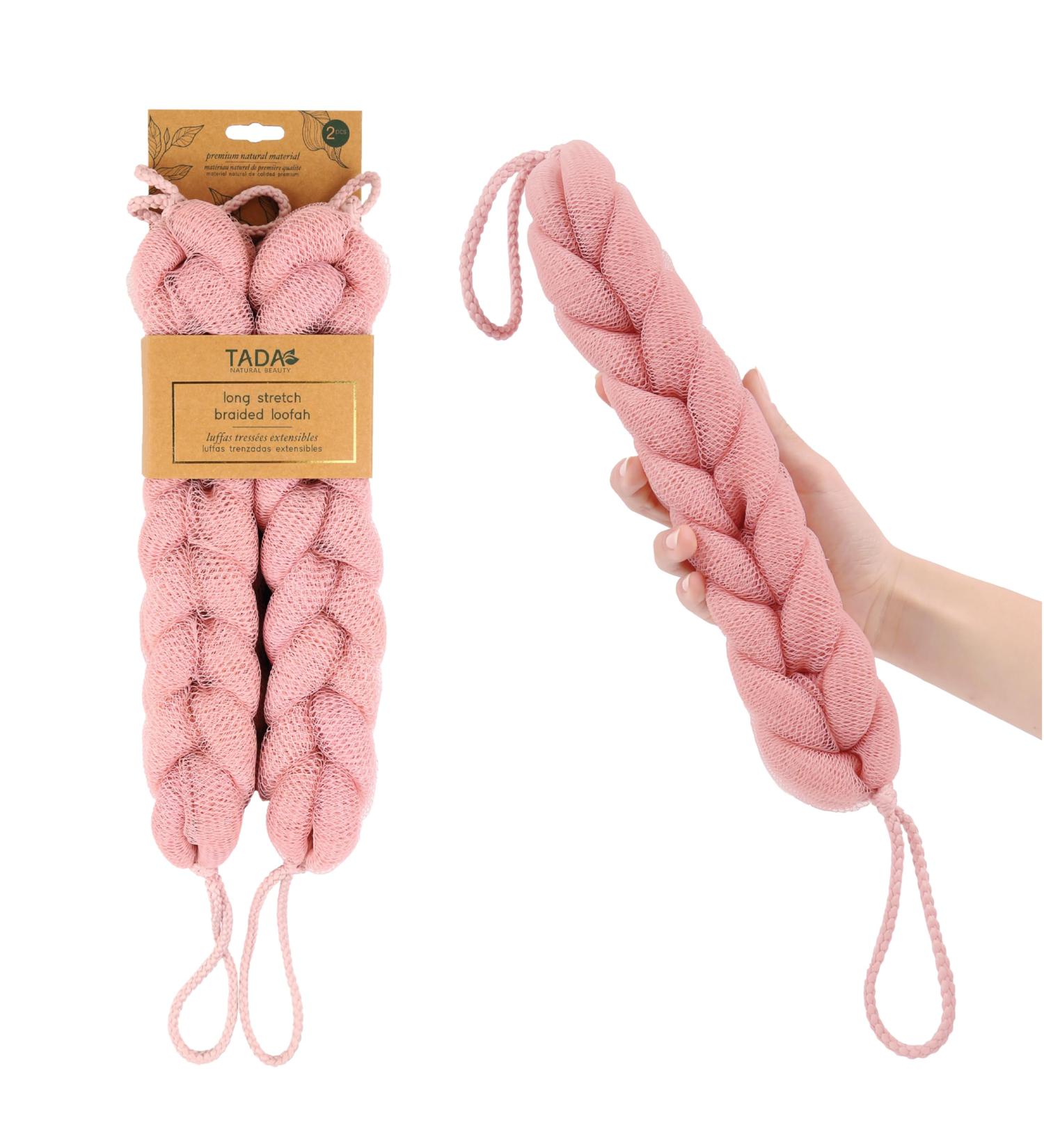 TADA Natural Beauty Back Loofah Scrubber with Handle - Exfoliating Pink Sponge for Shower & Body Care | International Shipping Available - Buy Online on GoSupps.com