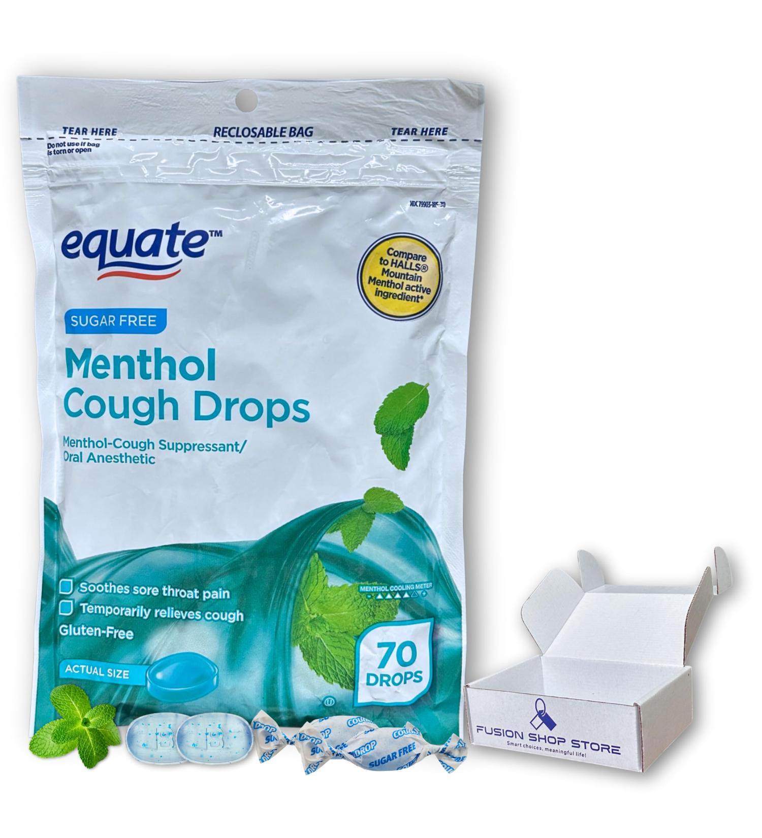Equate Sugar Free Menthol Cough Drops- 70ct (1 Pack) Set with Fusion Shop Store Box (1) Small - Buy Online on GoSupps.com