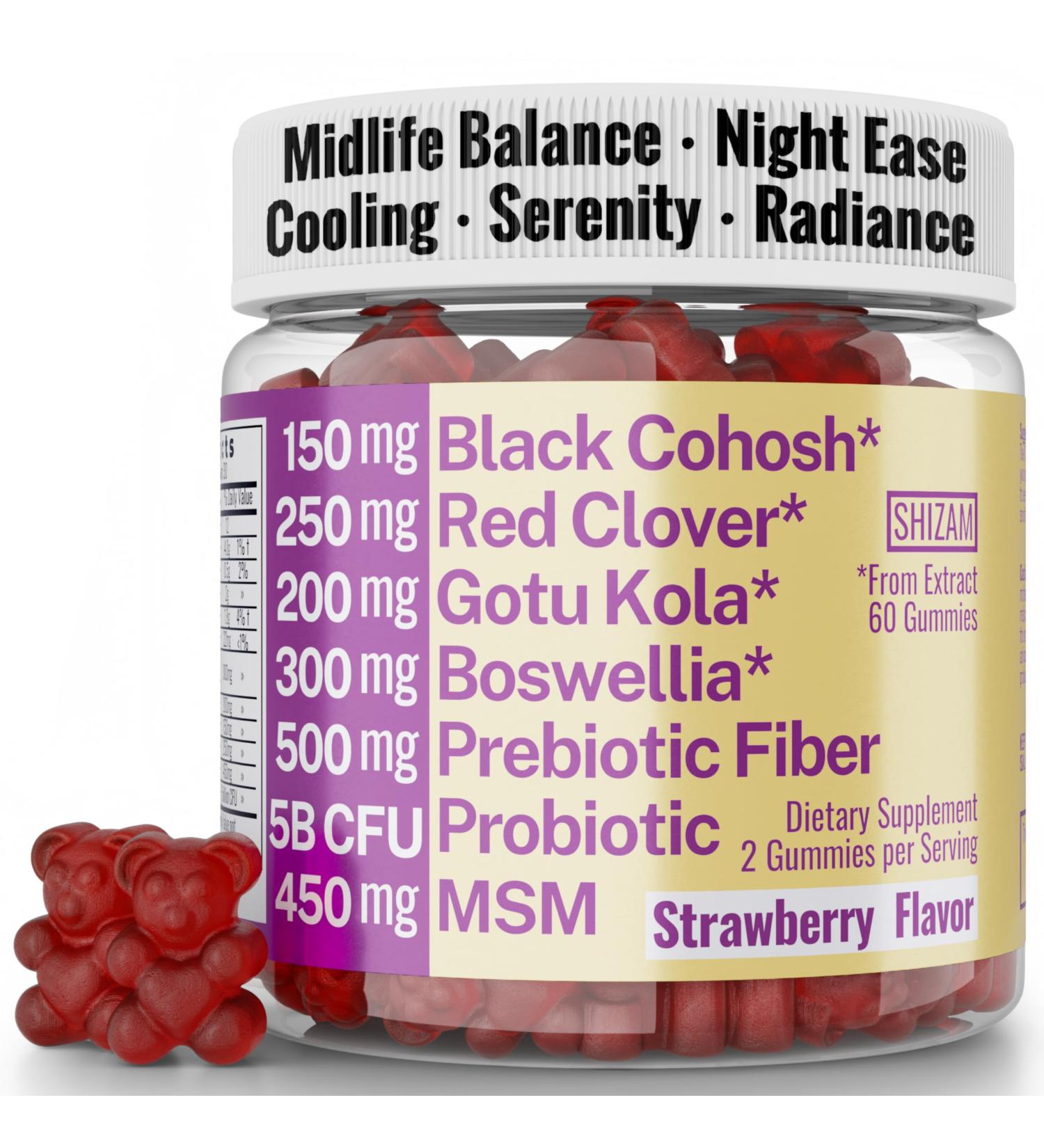 Boswellia Serrata Black Cohosh Gotu Kola Red Clover Extract Complex Gummies w. Probiotic Fiber (Chicory Root Inulin) MSM Methylsulfonylmethane Supplement Alt for Organic Powder Capsules Tincture - Buy Online on GoSupps.com