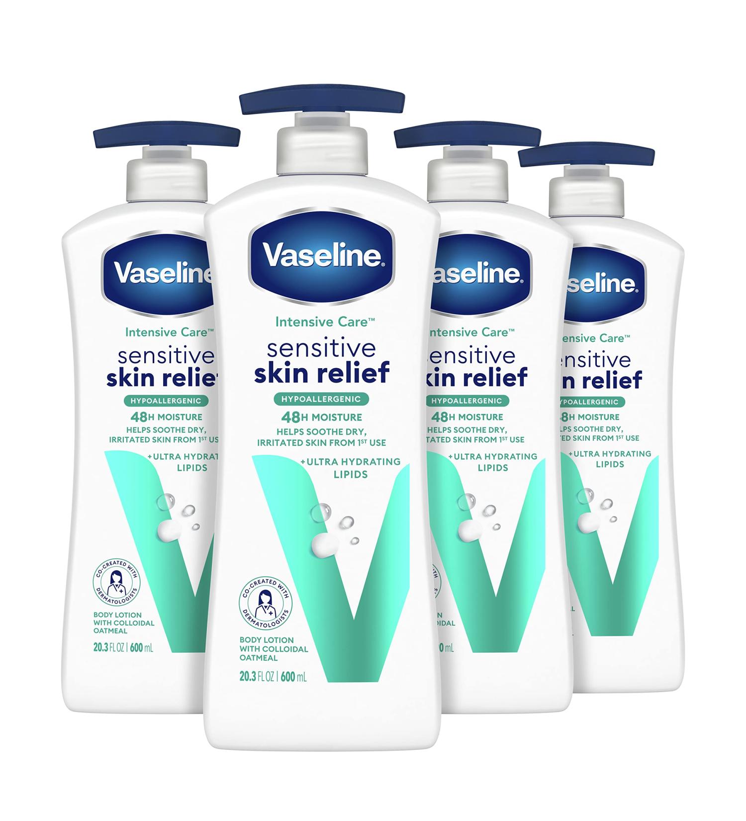 Vaseline Intensive Care Body Lotion Sensitive Skin Relief 4 Ct - Colloidal Oatmeal & Ultra-Hydrating Lipids - 20.3 oz - Buy Online on GoSupps.com