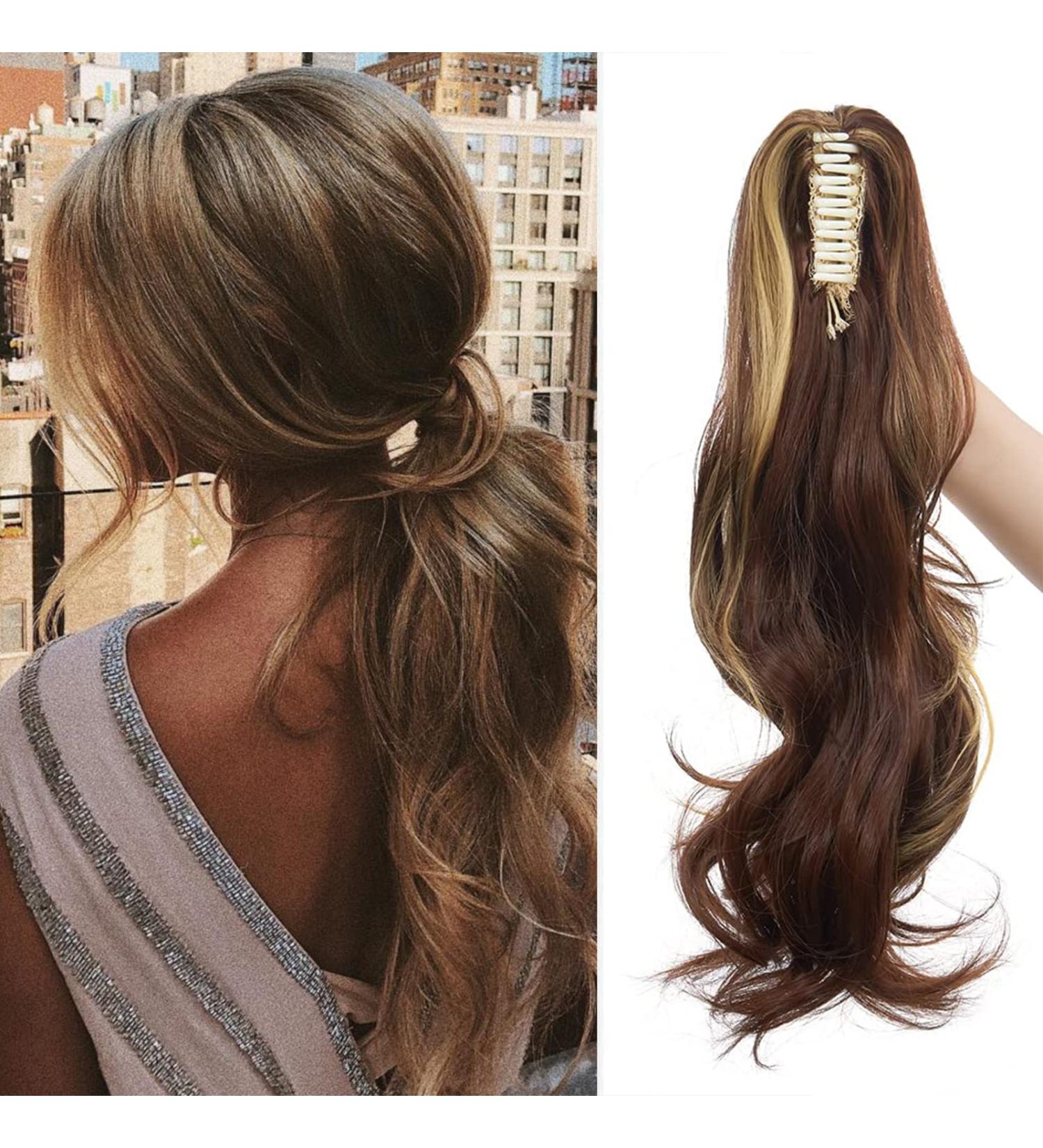 SEGO 45cm Ponytail Hair Extension | Voluminous Synthetic Braid Clip-In | Medium Brown & Light Brown Mix - 140g Hair Piece for Instant Glam - Buy Online on GoSupps.com