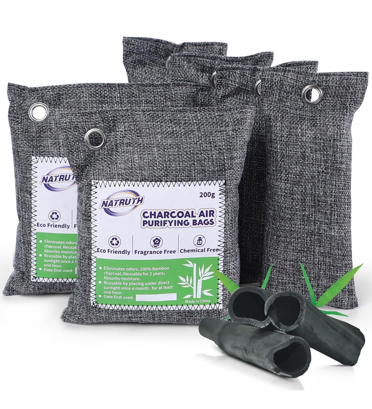 Natruth Bamboo Charcoal Air Purification Bags - Natural Odor Eliminator for Home Car & More | 6 Pack (200g & 75g) - Best Deodorizer for Refrigerator Shoes & Cabinets - Buy Online on GoSupps.com