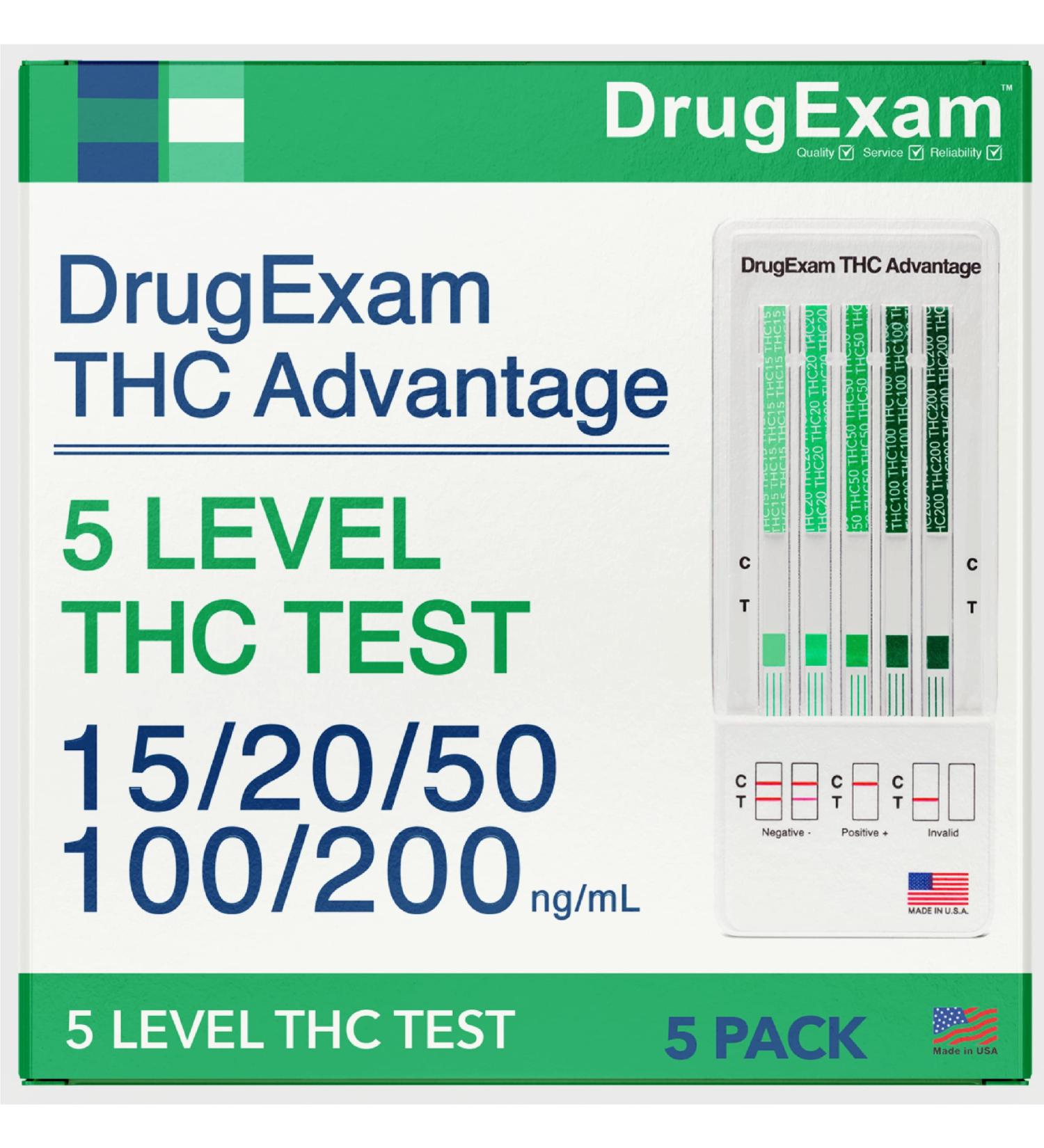 5 Pack DrugExam THC Advantage USA Made Multi Level Marijuana Urine Test Kit - Highly Sensitive THC 5 Level Drug Test - Detects at 15, 20, 50, 100, 200 ng/mL - Buy Online on GoSupps.com
