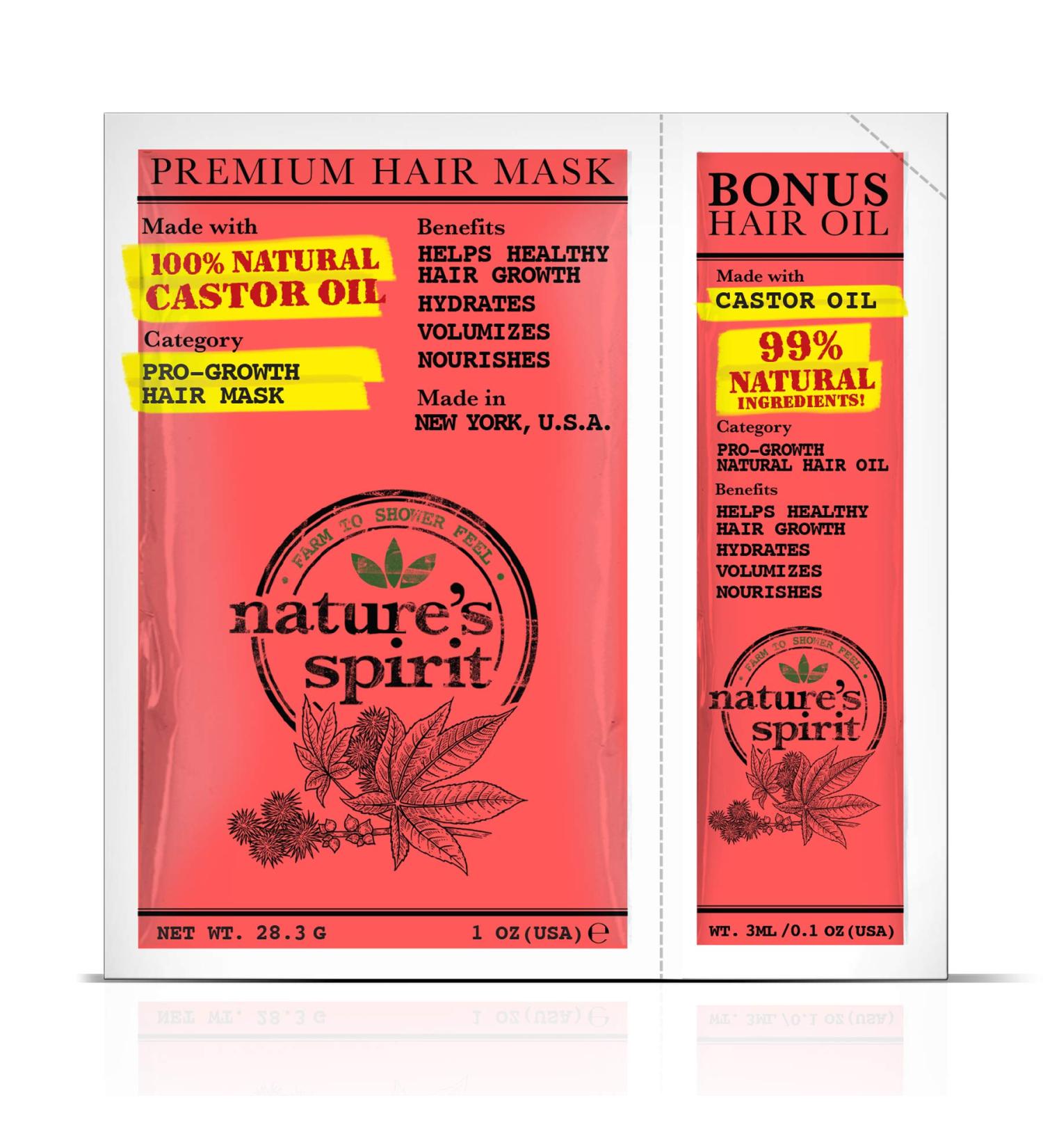 Nature's Spirit Premium Pro-Growth Hair Mask with Castor Oil - 1oz + 3ml Castor Hair Oil - Buy Online on GoSupps.com