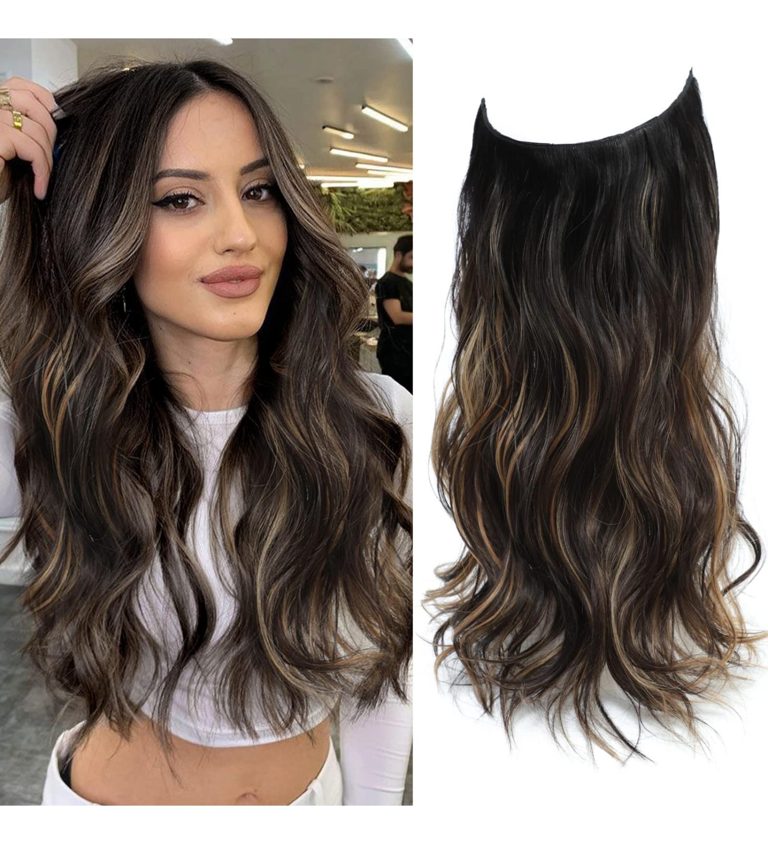20 Inch Synthetic Wavy Invisible Wire Hair Extensions - Natural Black to Caramel Blonde - Buy Online on GoSupps.com
