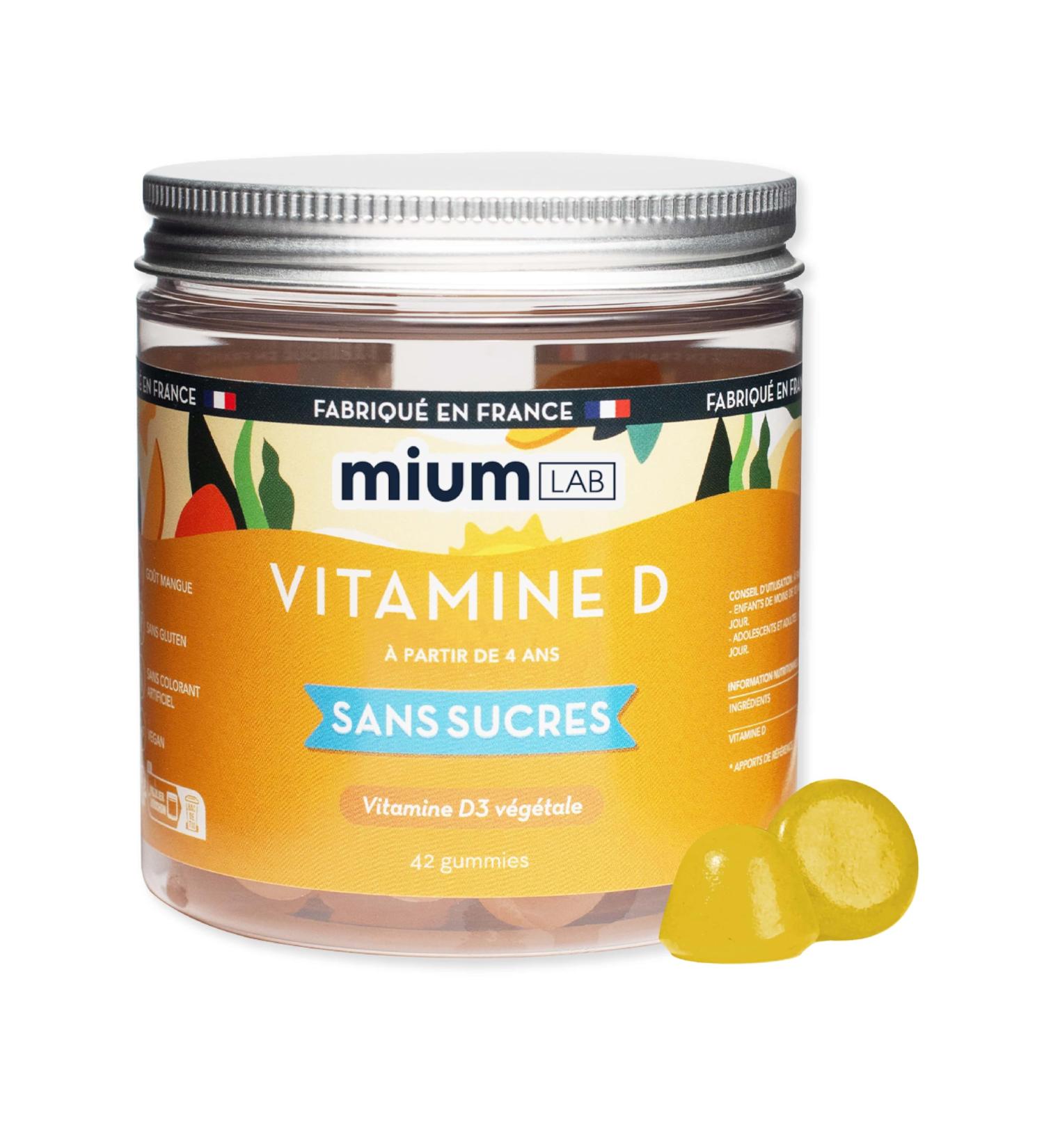 Mium Lab - Vitamin D3 (2000UI) - Highly dosed and absorbed - Immune System Supports bones muscles Growth - Children & Adults - Cure 21 days - Sugar-free gummies Made in France - Buy Online on GoSupps.com