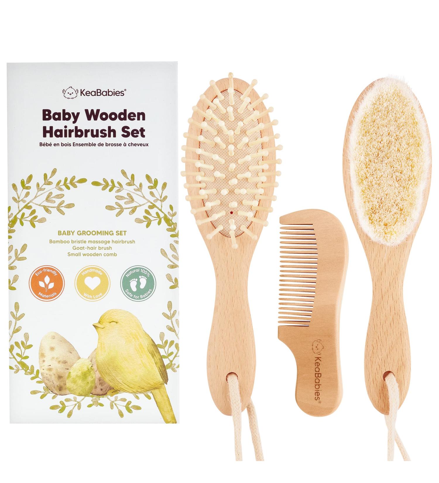 Baby Hair Brush and Comb Set - Soft Goat Bristles - Newborn Infant Toddler - Walnut Oval Design - Buy Online on GoSupps.com