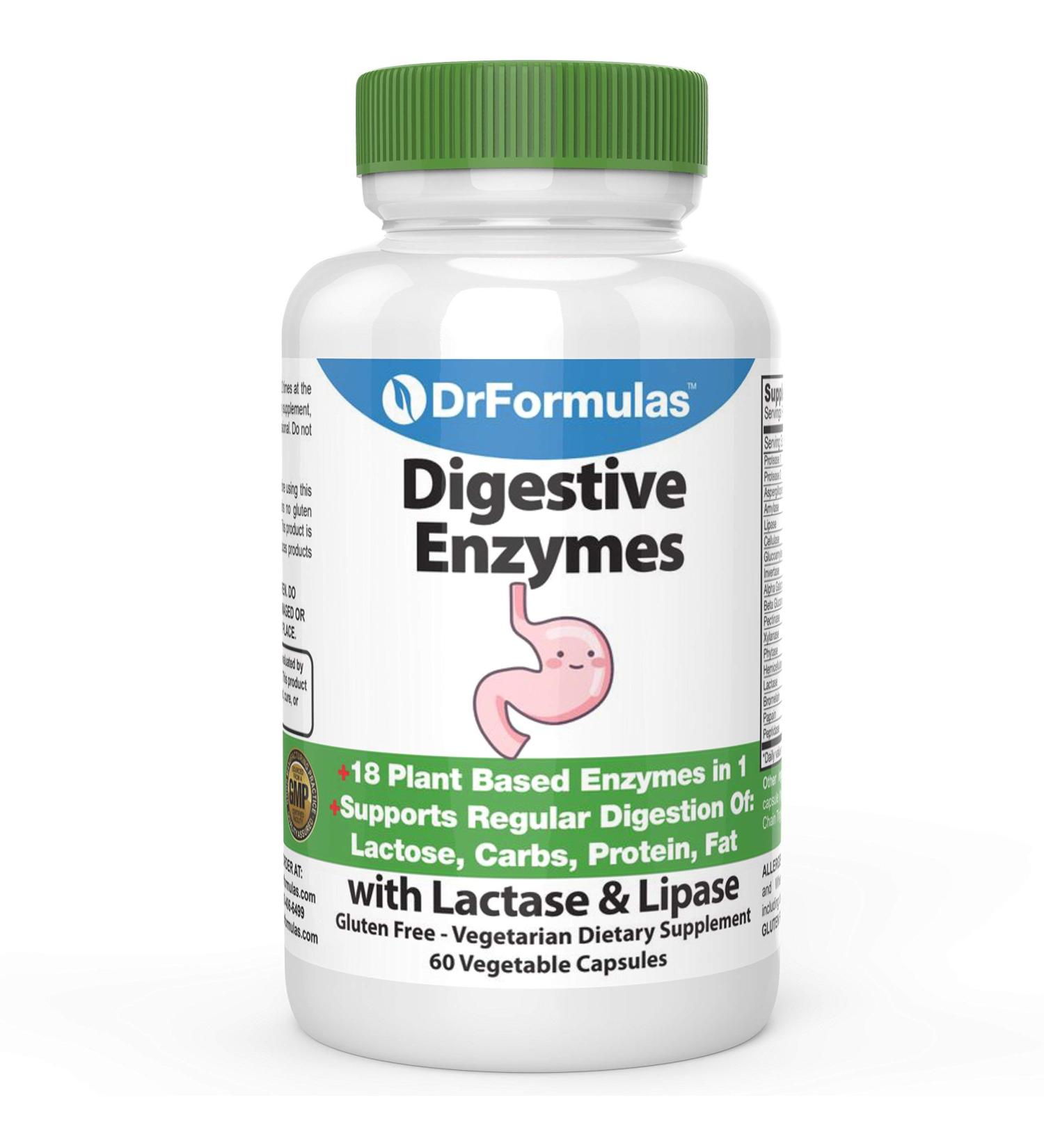 DrFormulas Digestive Enzymes for Bloating Relief Gas Lactose Intolerance Digestion Support with Lactase Amylase Lipase Bromelain Protease 60 Capsules 60 Count (Pack of 1) - Buy Online on GoSupps.com