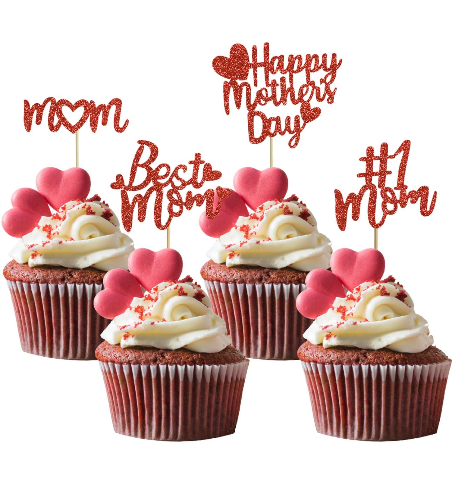 BEISHIDA 12pcs Happy Mother's Day Cupcake Toppers Best Mom Cupcake Decorations Red Cupcake Toppers for Women Mother's Day Party Decoration Party Supplies 12 pcs - Buy Online on GoSupps.com
