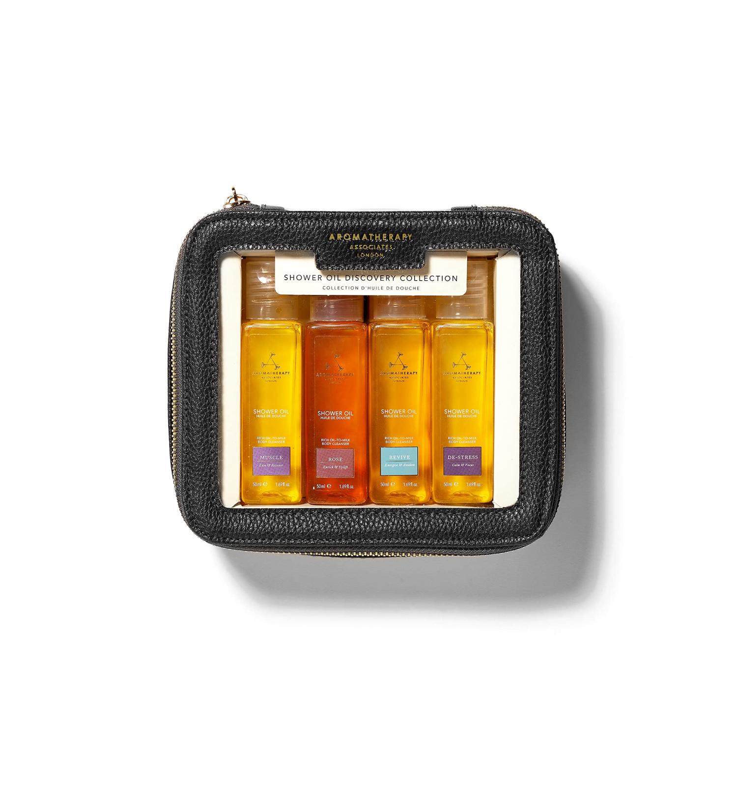 Aromatherapy Associates Mini Shower Oil Travel Collection - 4 Premium Oils (50ml each) - Revive, De-Stress Muscle, Rose Blends - Travel Case - 1 count - Buy Online on GoSupps.com