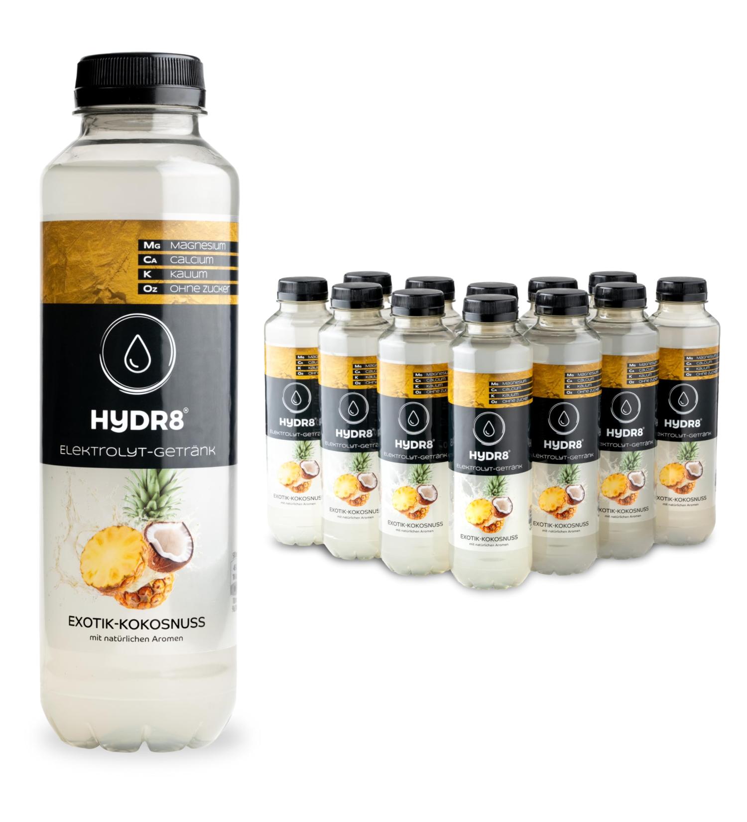 HyDR8 Sugar-Free Electrolyte Drink Refreshing Exotic Coconut Flavor | 5 Essential Electrolytes Including Magnesium | 12 x 500ml Perfect for Sports & Celebrations - Buy Online on GoSupps.com