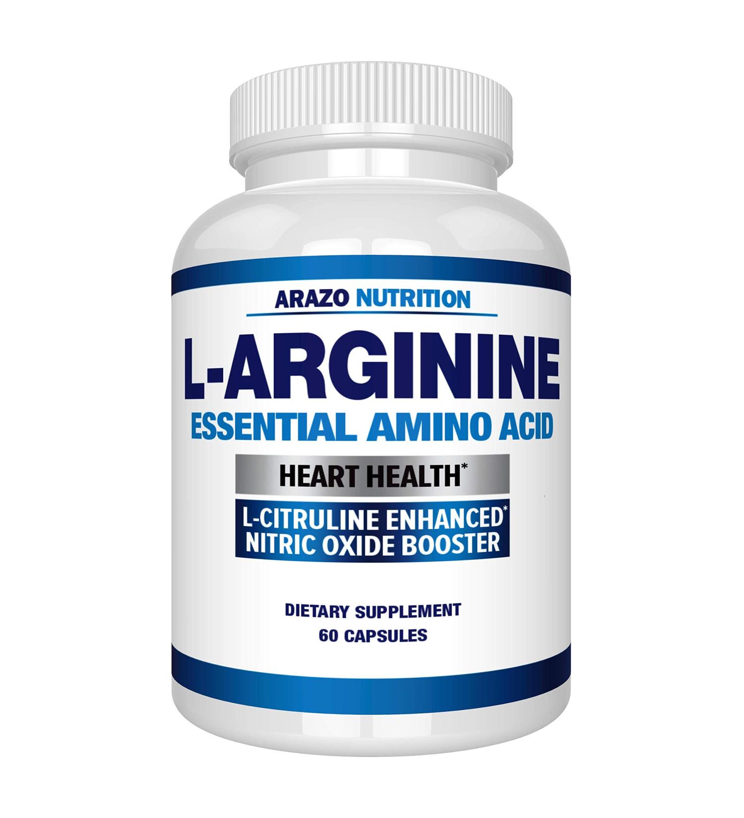 Premium L Arginine Nitric Oxide Booster - 1340mg with L-Citrulline & Amino Acids - Heart & Muscle Gain Supplement - 60 Capsules - Buy Online on GoSupps.com