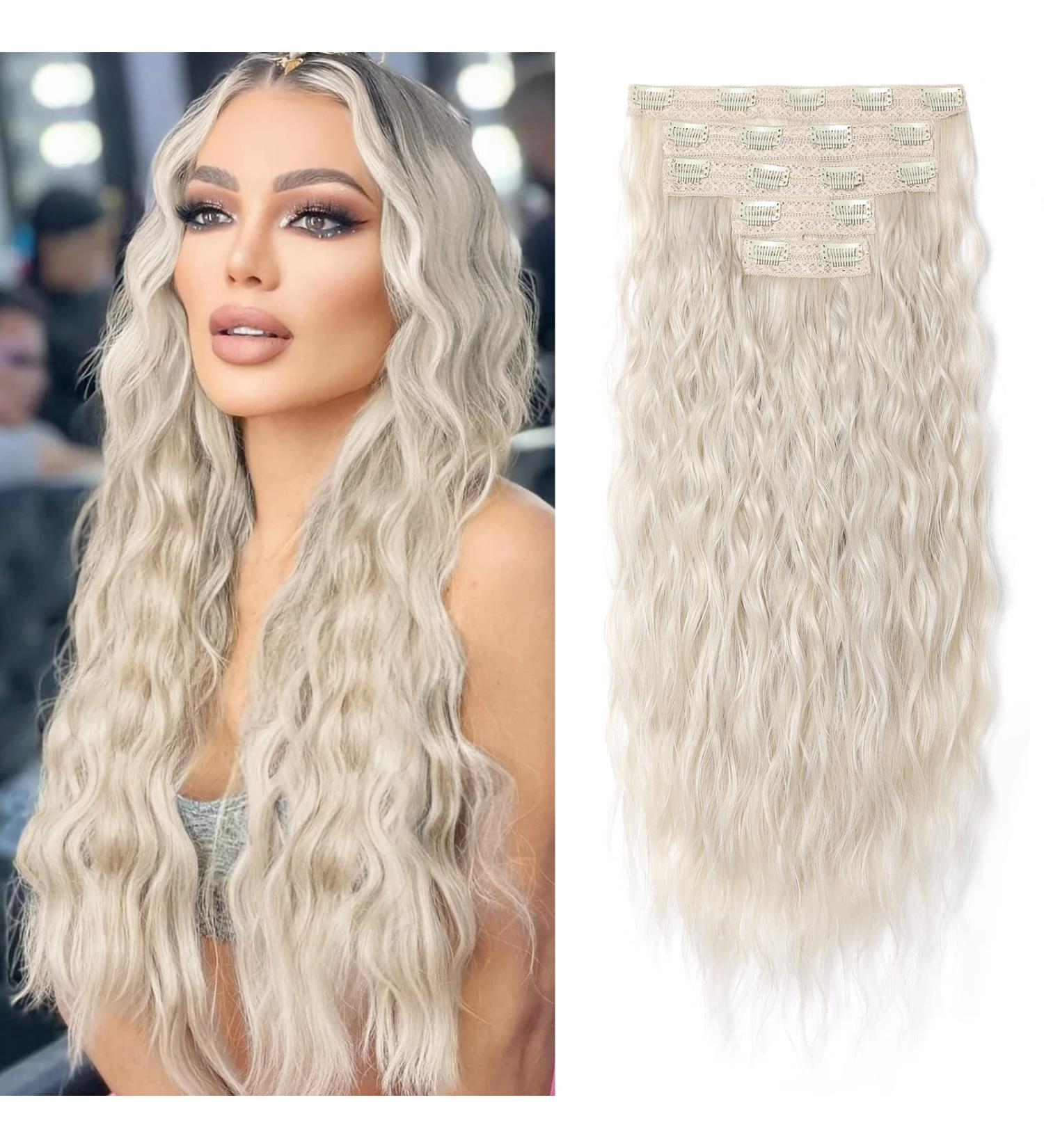 REECHO Blonde Clip in Hair Extensions 24 Thick Long Loose Waves - Platinum Blonde - Buy Online on GoSupps.com