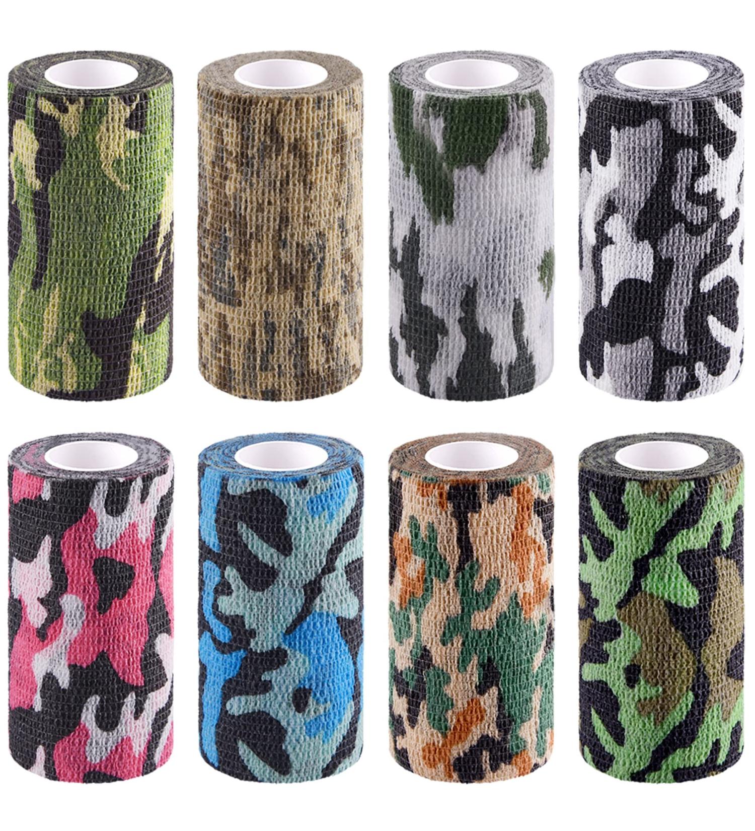 BQTQ Camouflage Cohesive Bandage 4 Inch - Pack of 8 Rolls | Self Adherent Stretch Wrap Tape for Sports Injuries - Ankle Sprains, Swelling | 8 Colours Camo Design | Ideal for Human and Animals - Buy Online on GoSupps.com